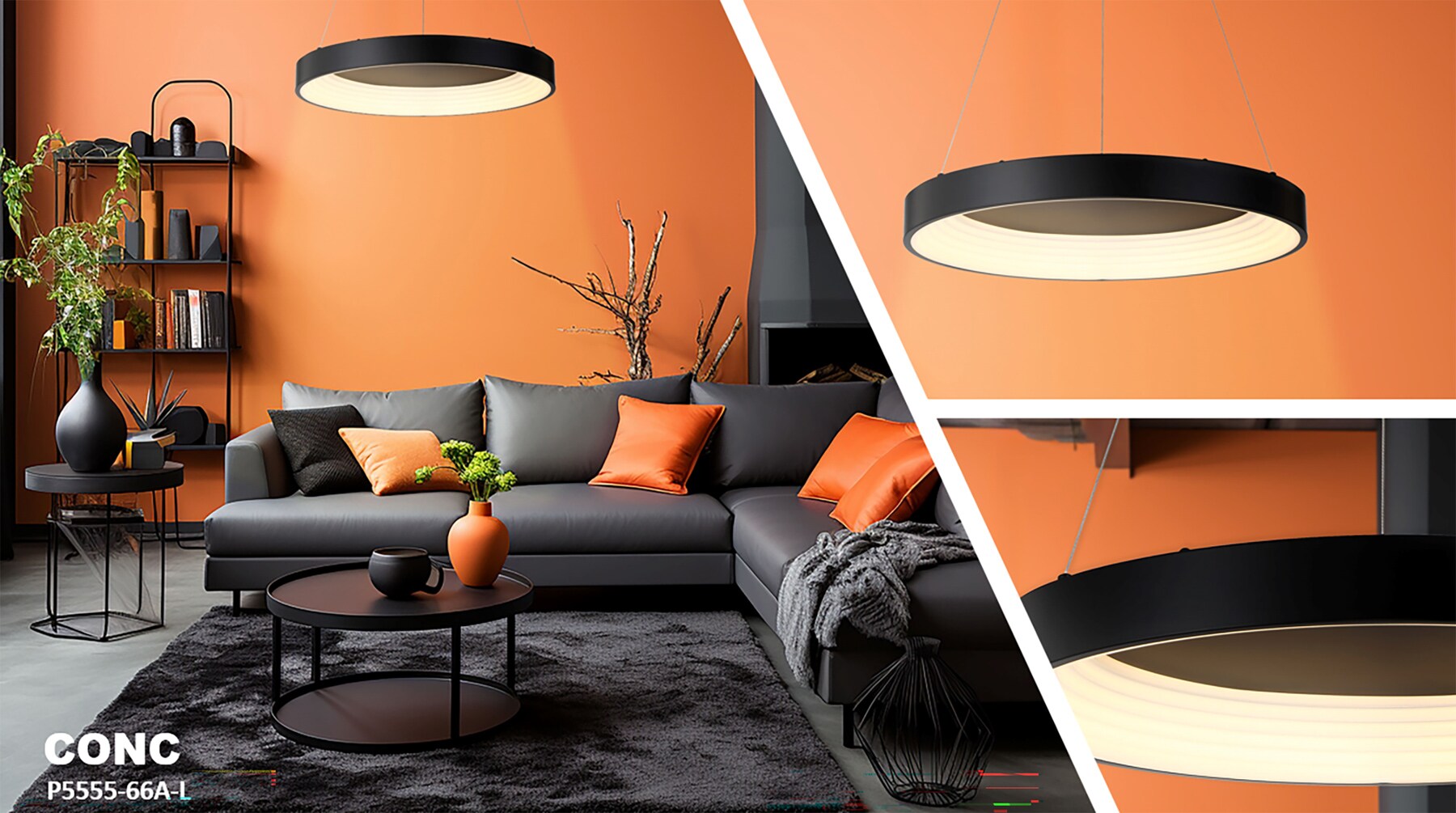 George Kovacs P5555-66A-L Conc Black Modern/contemporary Drum Integrated LED Medium Hanging Pendant light