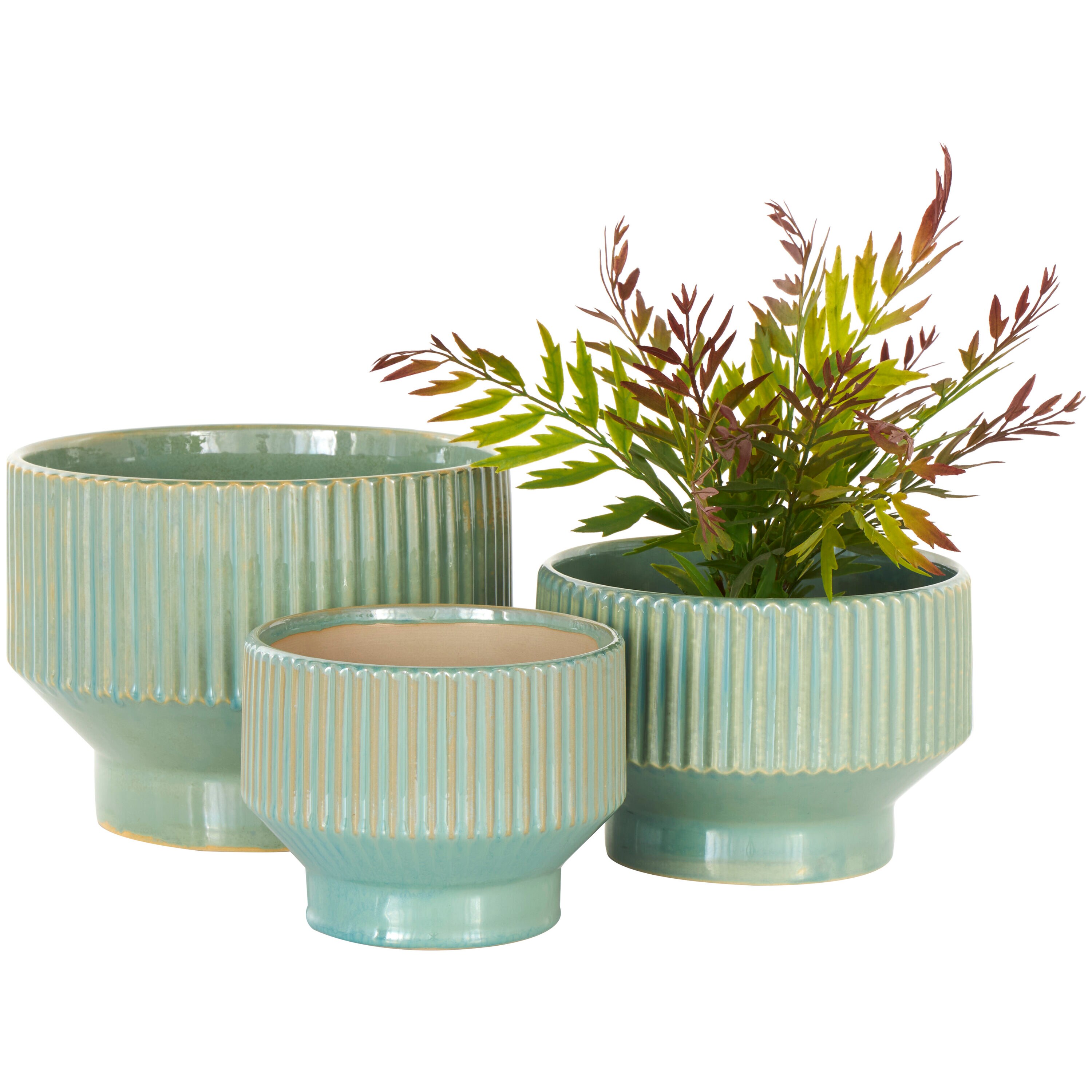 Green Ceramic Round Planter Set of 3