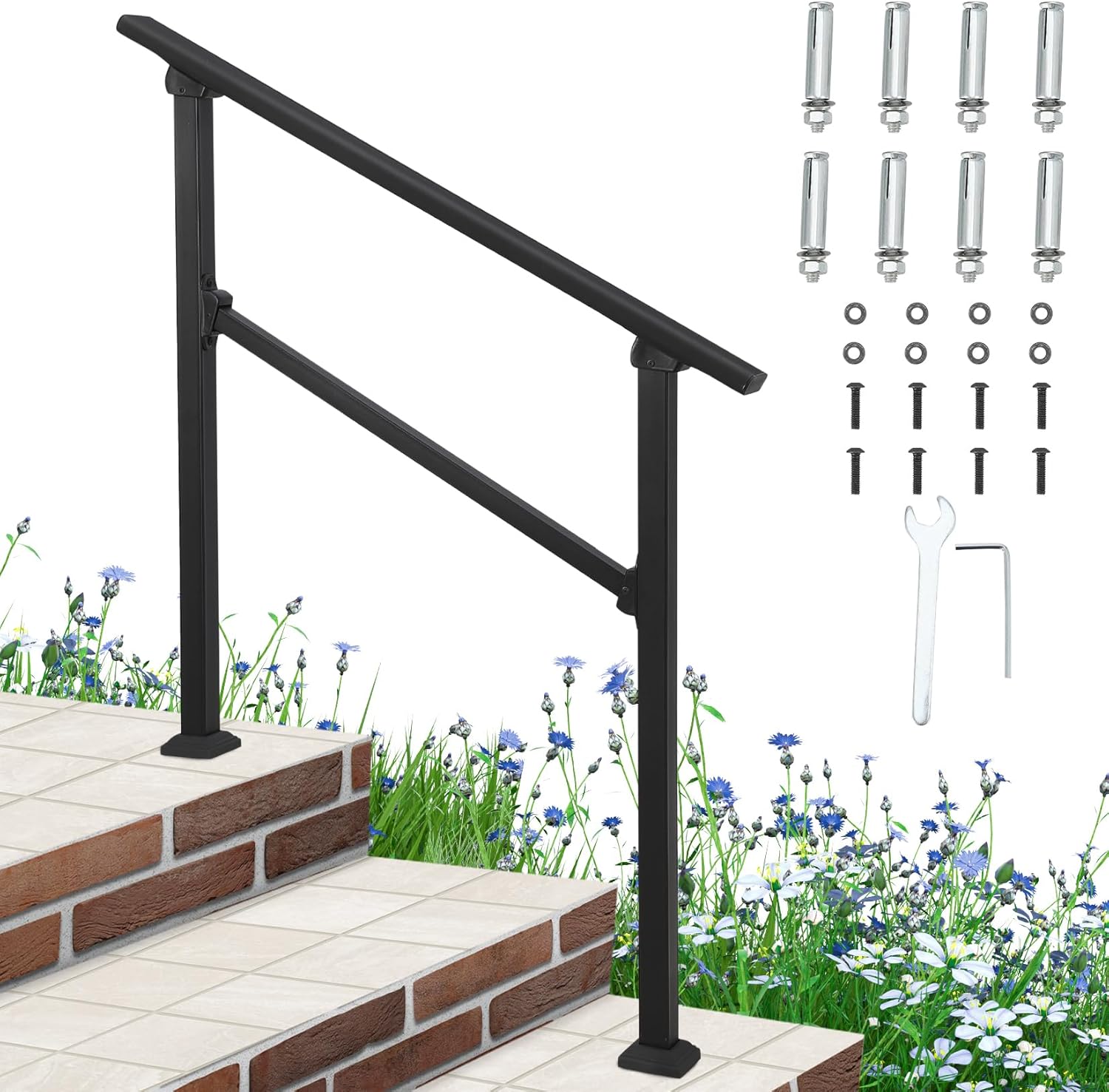 GAOMON 3-Step Interior/Exterior Handrail 33in x 36in Adjustable Metal ...