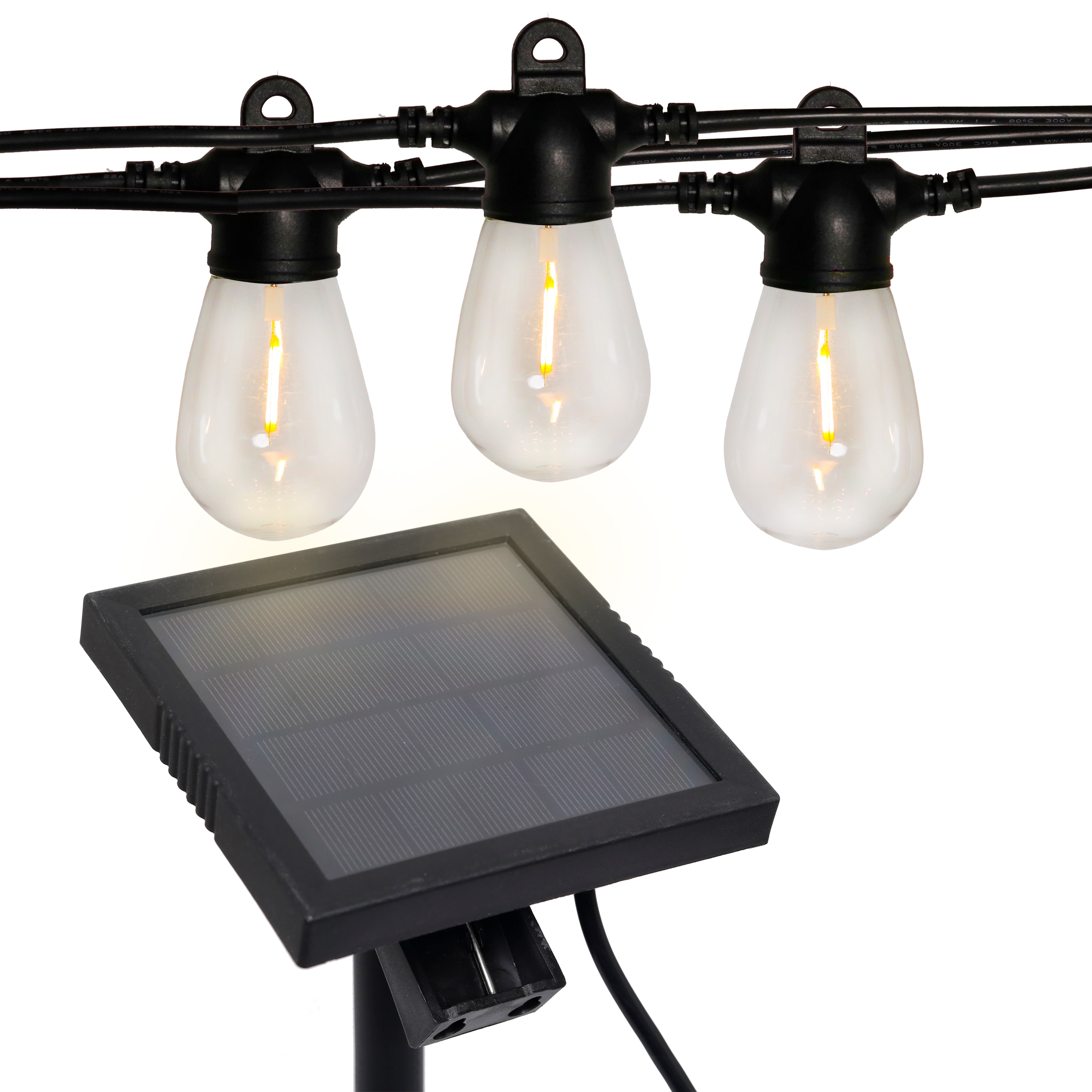 Westinghouse 48-ft Solar Black Outdoor String Light with White-Light LED Edison Bulbs in the String at Lowes.com