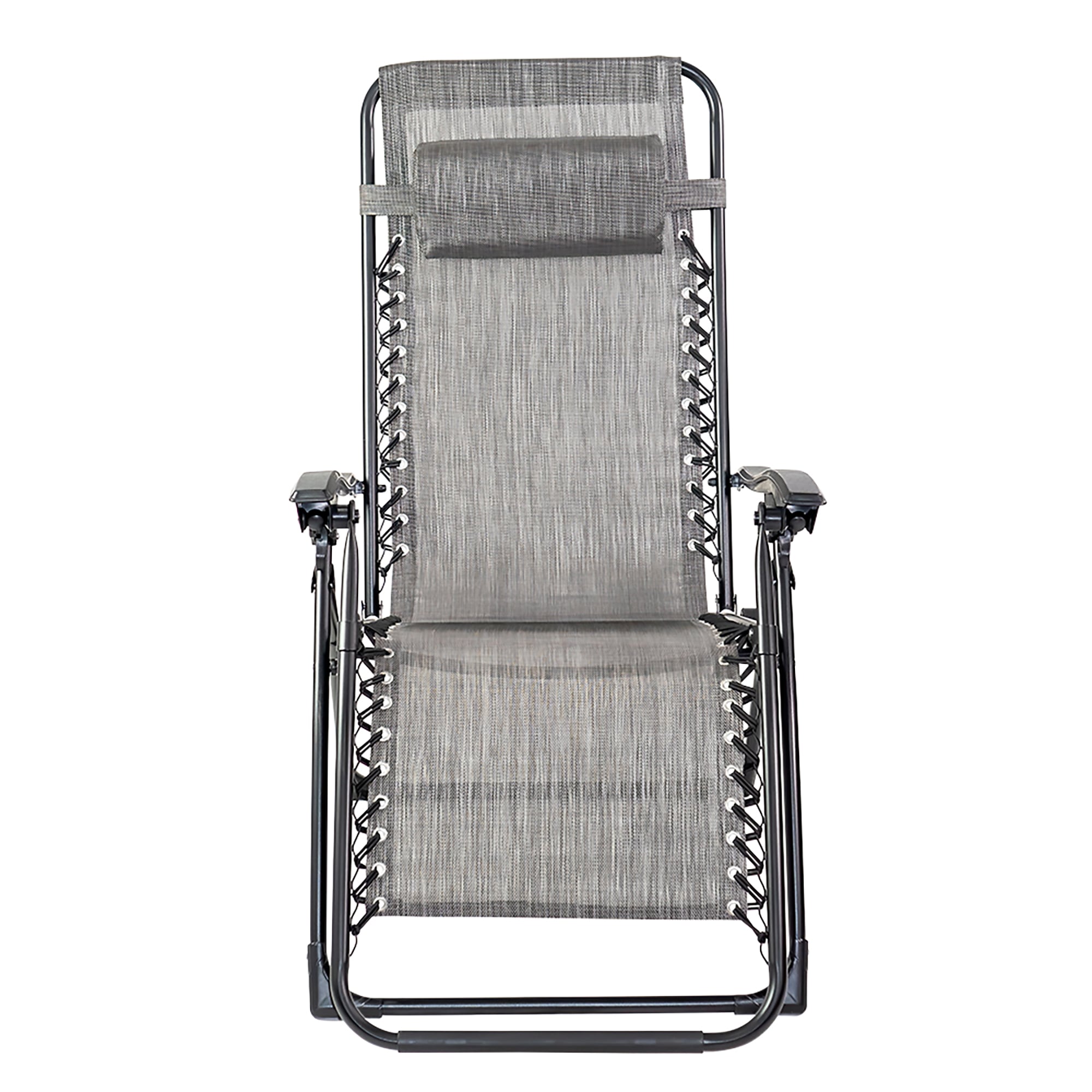 Sun-Ray Black Steel Frame Stationary Zero Gravity Chair with Gray Woven ...