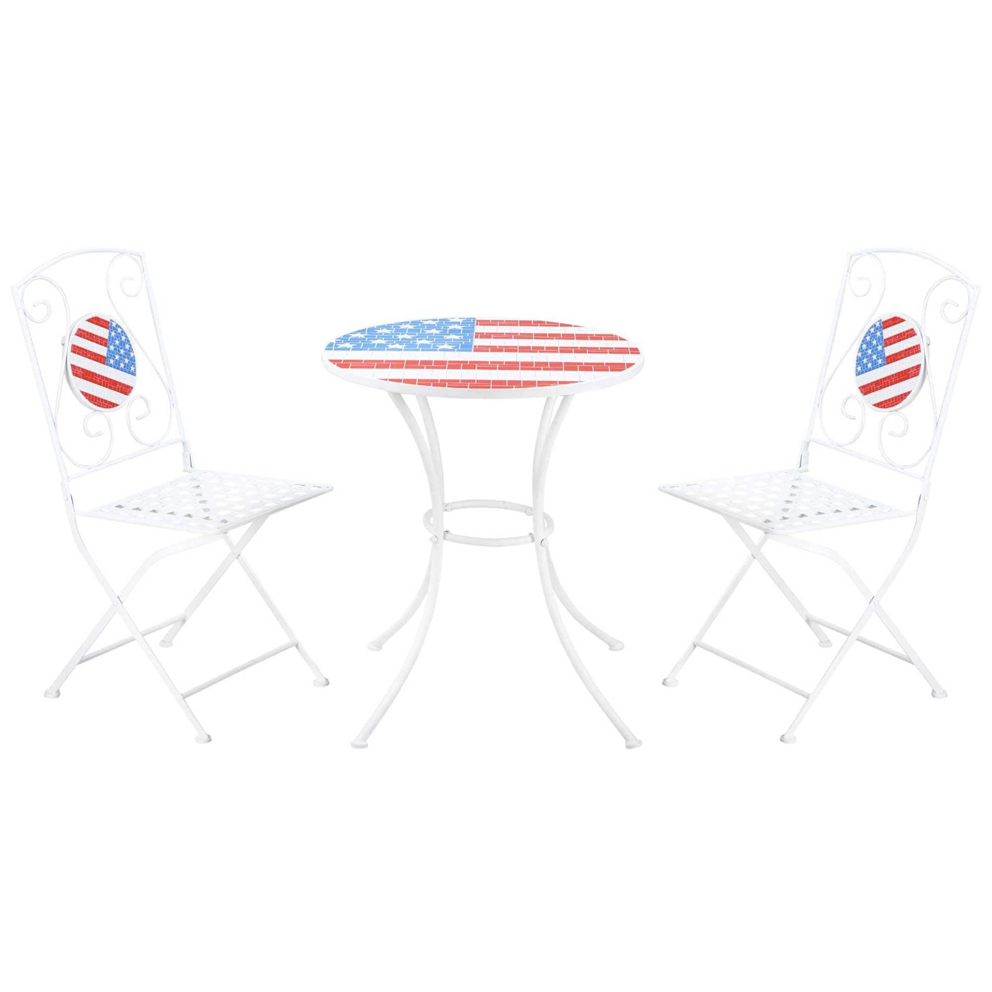 Miki Shinly AB-2611-78JJ 3 -Piece White Bistro Patio Dining Set Steel Round Table with 2 Stationary Chairs