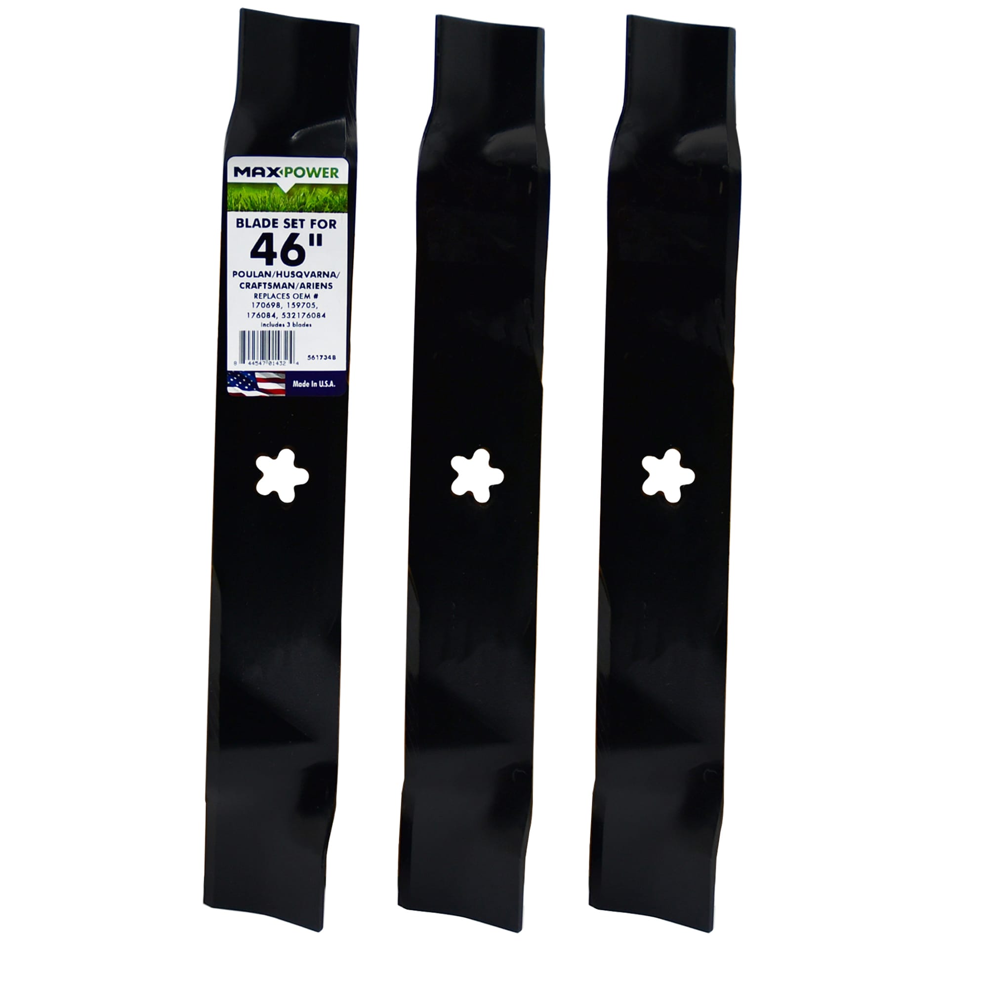 MaxPower 561734B 46-in Deck Standard Mower Blade for Riding Lawn 3 -Pack