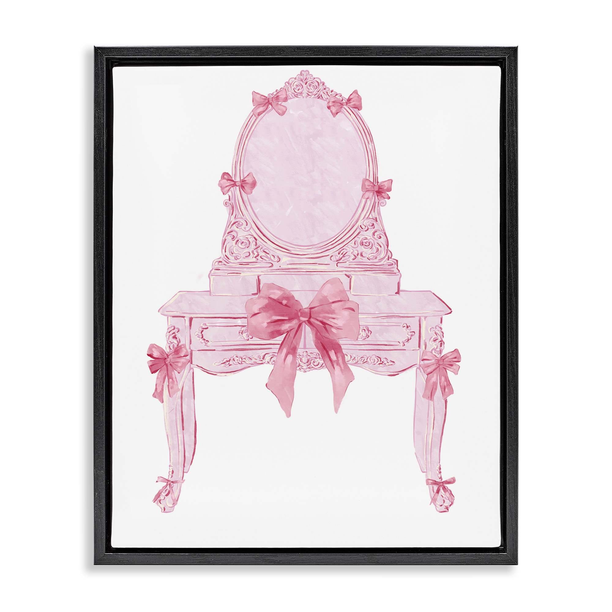 Stupell Industries BT-182-FFB-24X30 Lovely Pink Vanity with Bows Black Framed Floater Canvas Wall Art By Ziwei Li 25 x 31