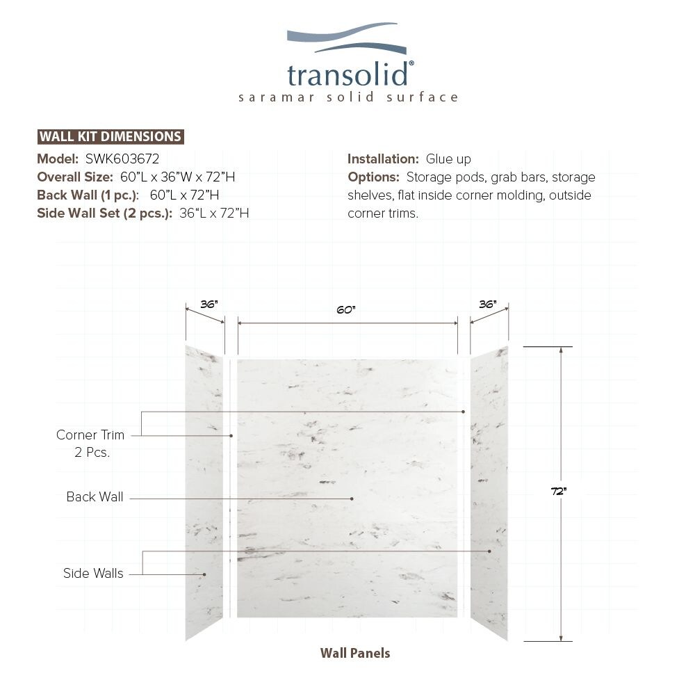 Transolid SWK603672-47V Shower-Wall-Surrounds - View #5