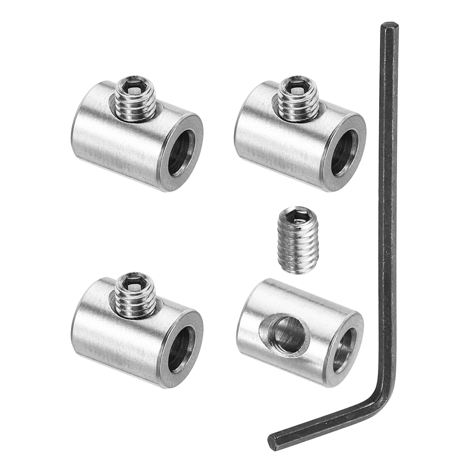 Unique Bargains 4mm Hole Wire Rope Clipssets 4pcs 304 Stainless Steel Single Holes Lock Cable Clamps Clip with M4 Hexagon Screws Spanner for Cable Fittings Silver #S26042800UX4479