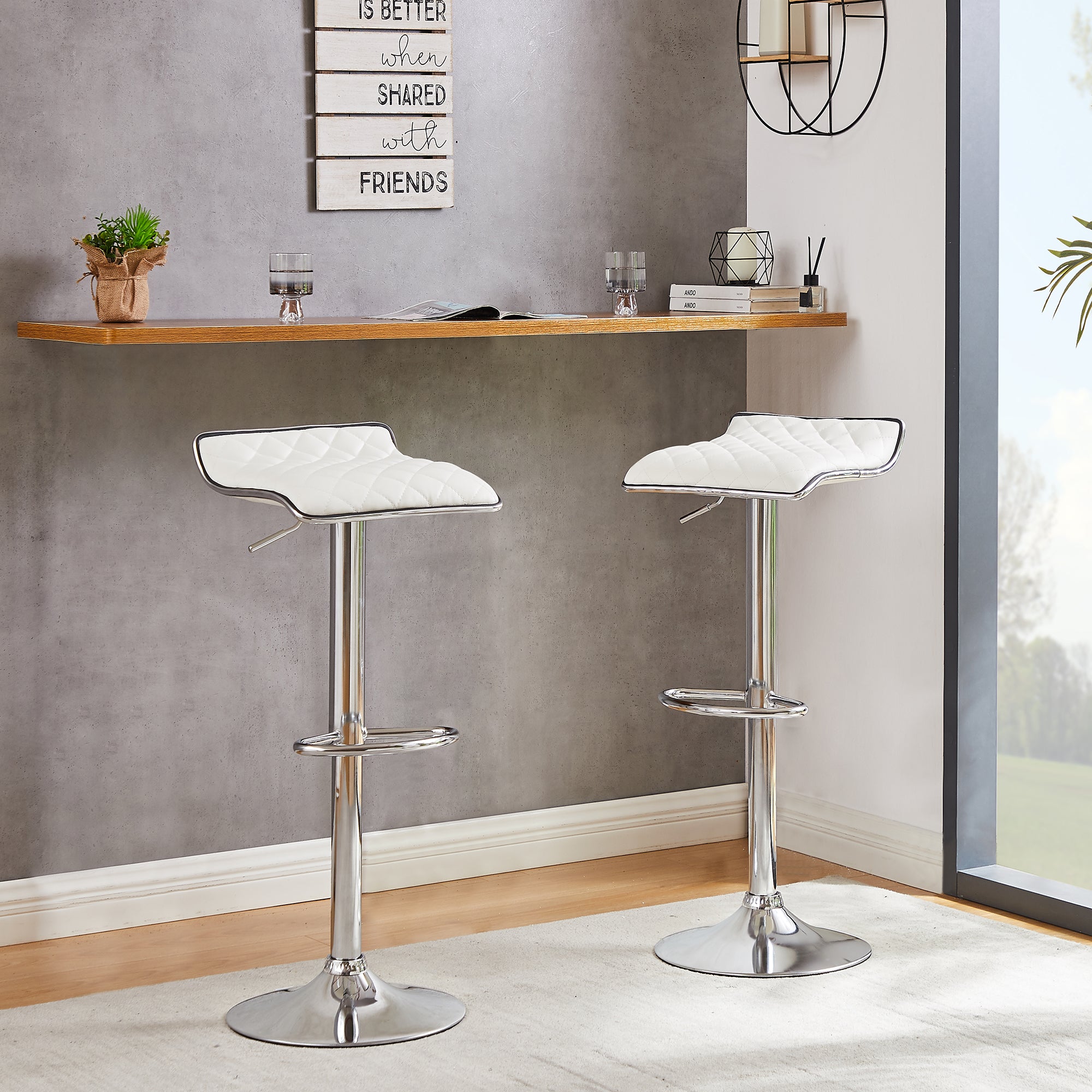 Vecelo LOE-C10-WHT 2 Pack Swivel Upholstered Adjustable Height Counter Stool with Metal Frame
