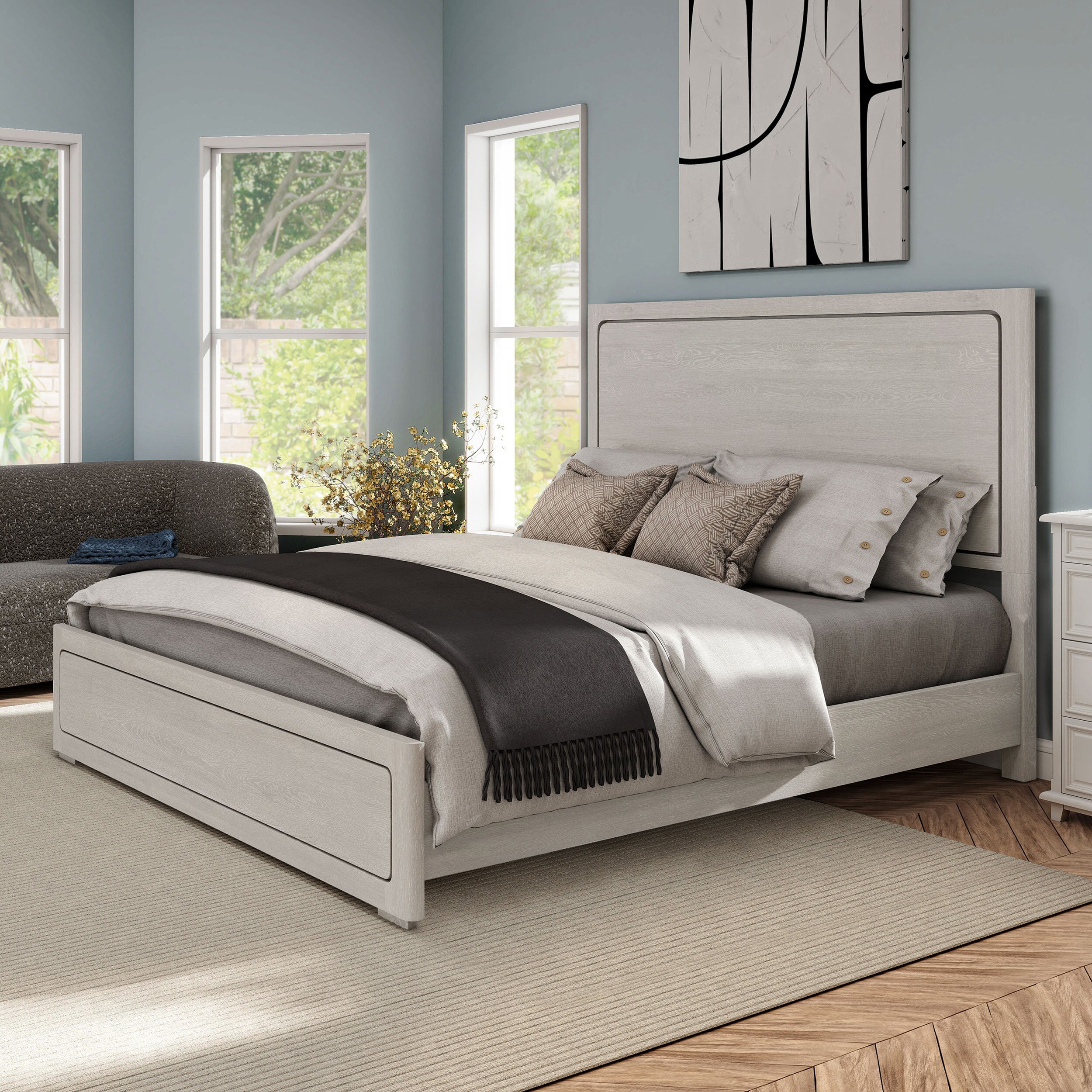 Furniture of America IDF-70100AK-EK Rally White Oak King Wood Panel Bed