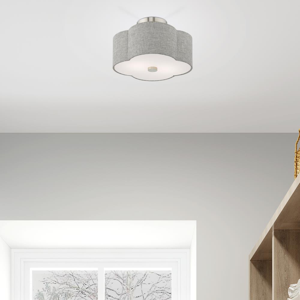 Kalmar Clover-Shaped Gray Drum Shade Ceiling Mount in Brushed Nickel