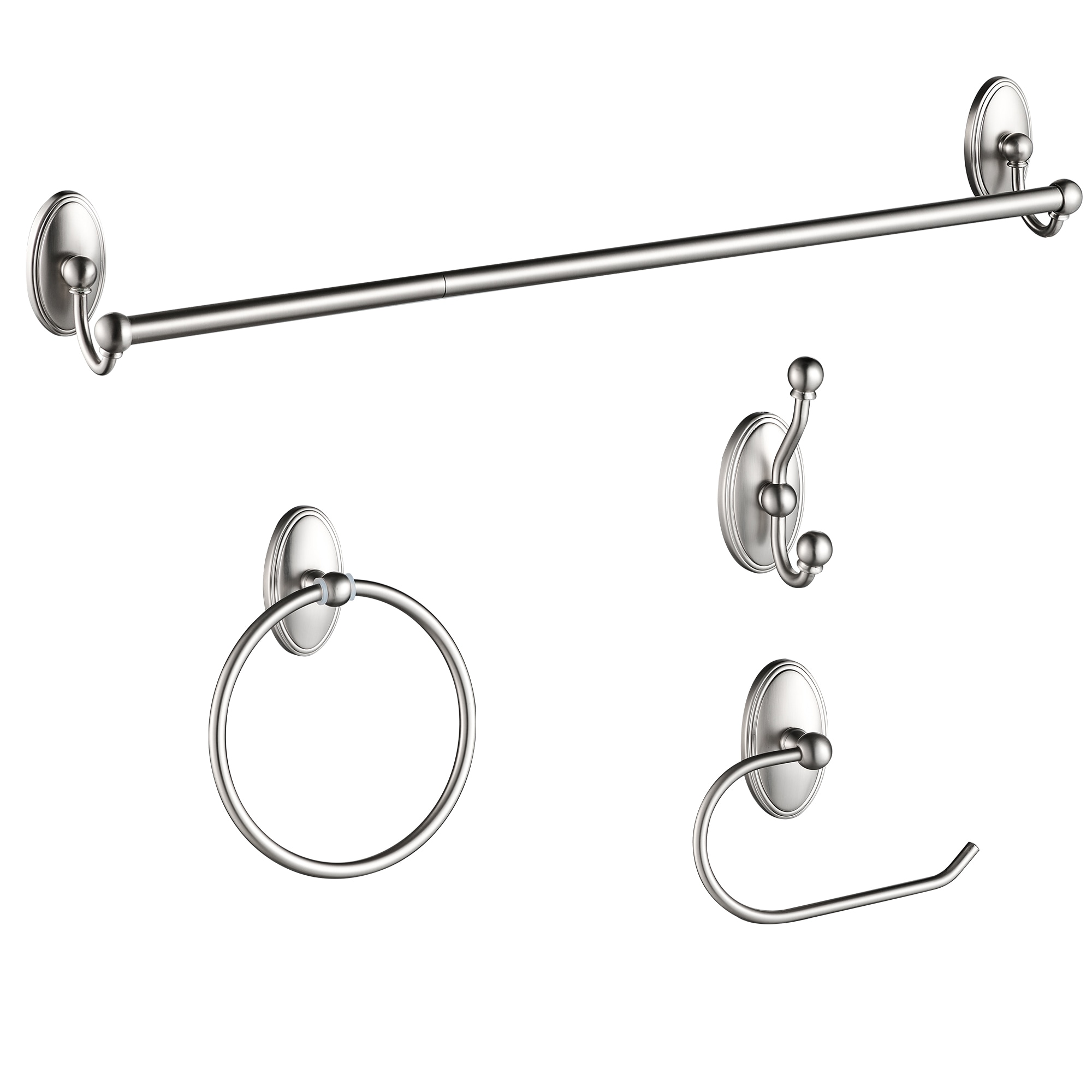 FORIOUS LL19106BN4A 4 -Piece Brushed Nickel Decorative Bathroom Hardware Set Towel Bar, Toilet Paper Holder, Towel Ring ,Robe Hook Included