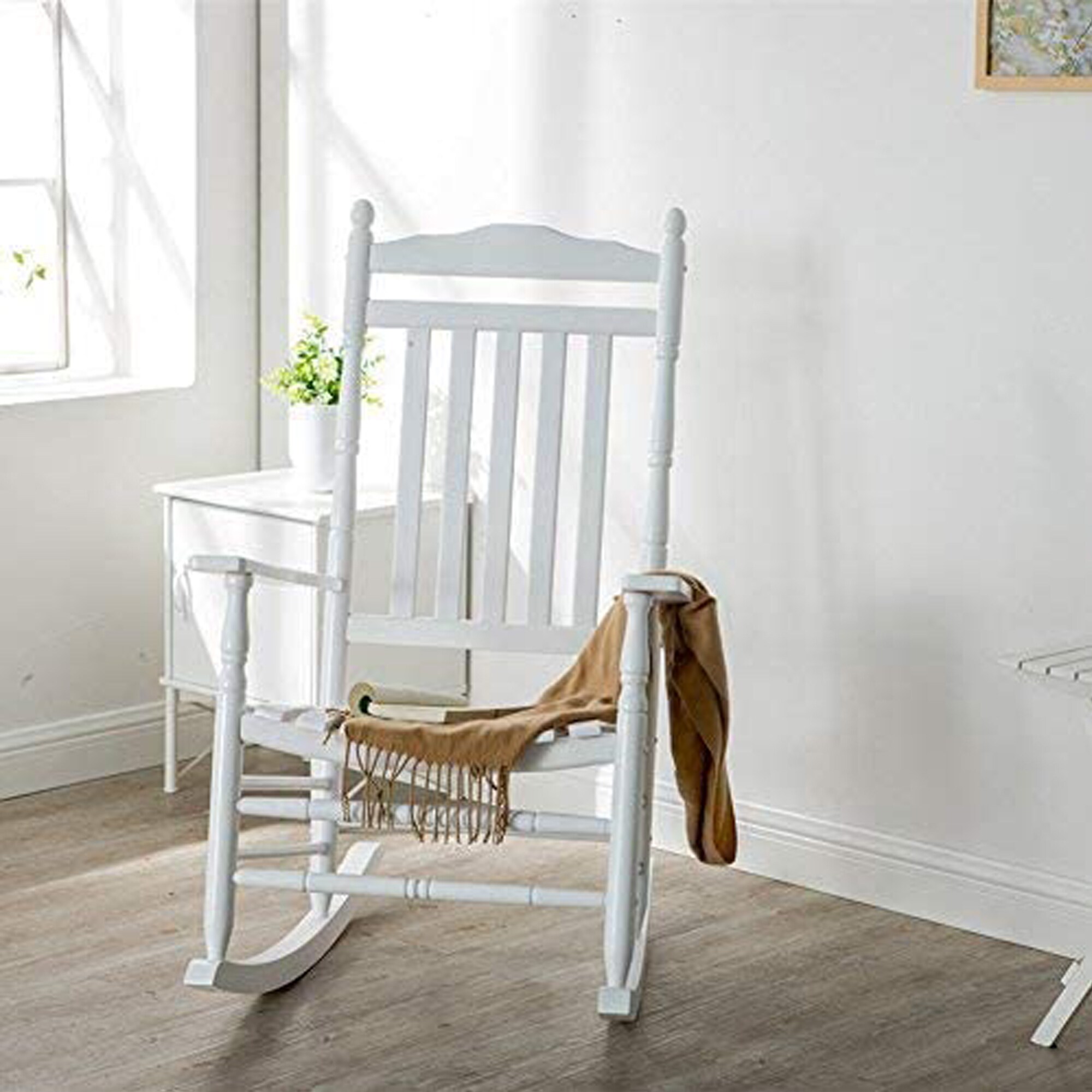 Gaierptone CRXNDQ69GH6 Rocking Chair White Wood Frame Rocker Rocking Chair with Slat Seat