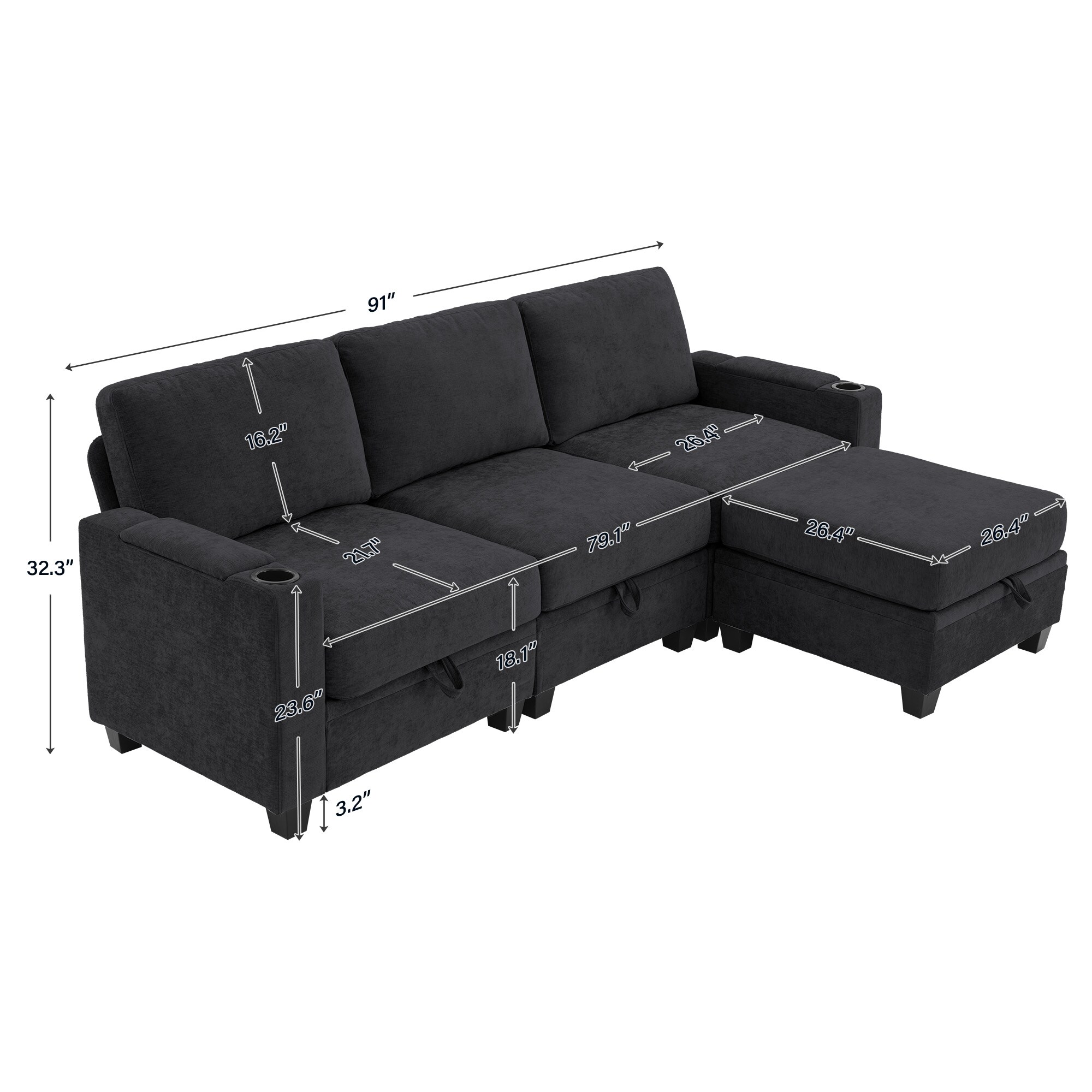 JEAREY 10FXBRT+LED-GR Sofas-Loveseats - View #7