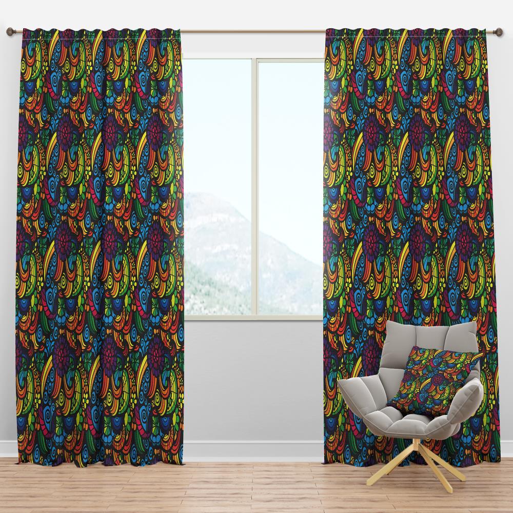 Designart CTN18793-52-95 95-in Black Abstract Room Darkening Thermal Lined Rod Pocket Single Curtain Panel