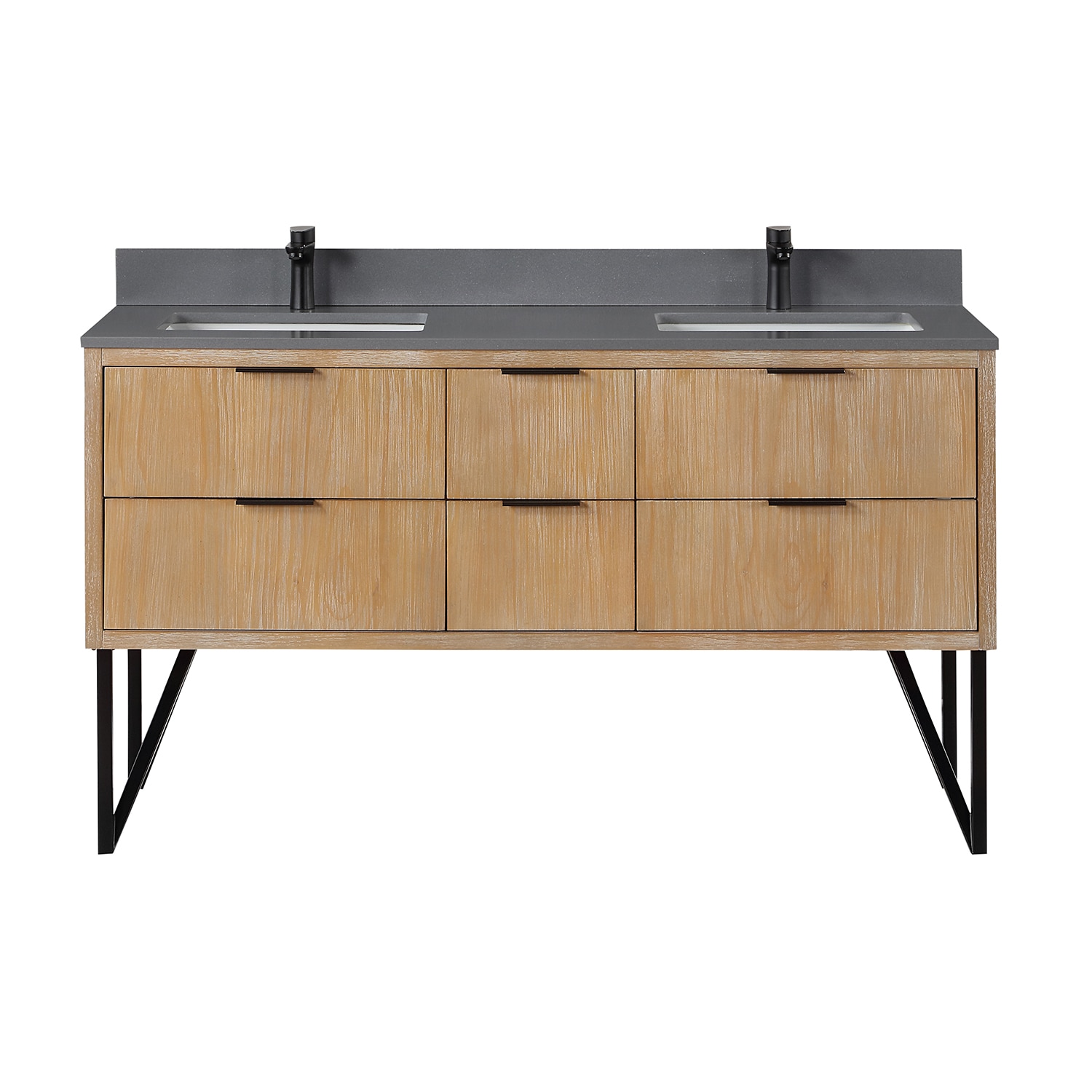 Helios 60" Double Weathered Pine Vanity with Concrete Gray Countertop
