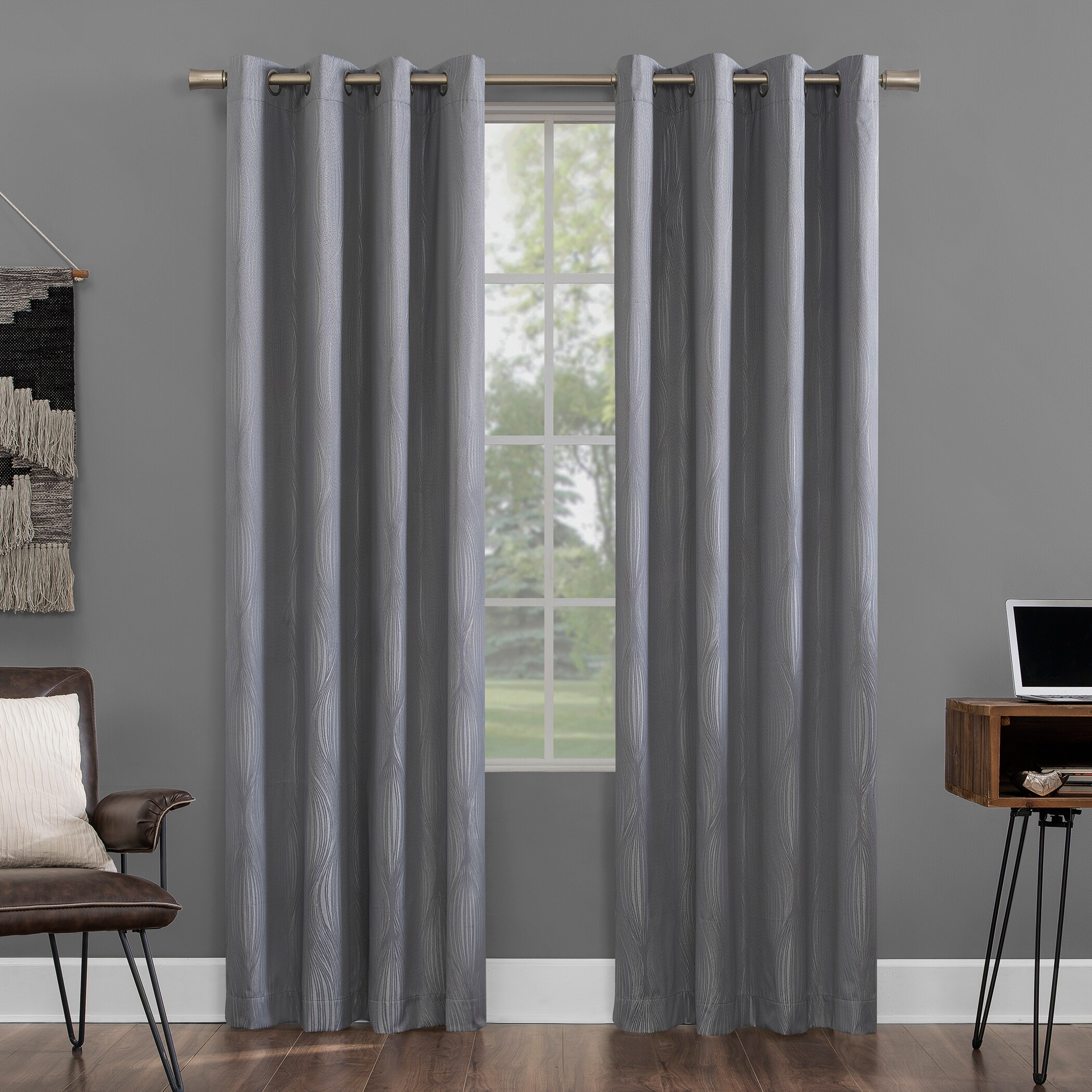 Sun Zero 56671 63-Inches Silver Gray Geometric Blackout Standard lined Grommet Single curtain panel