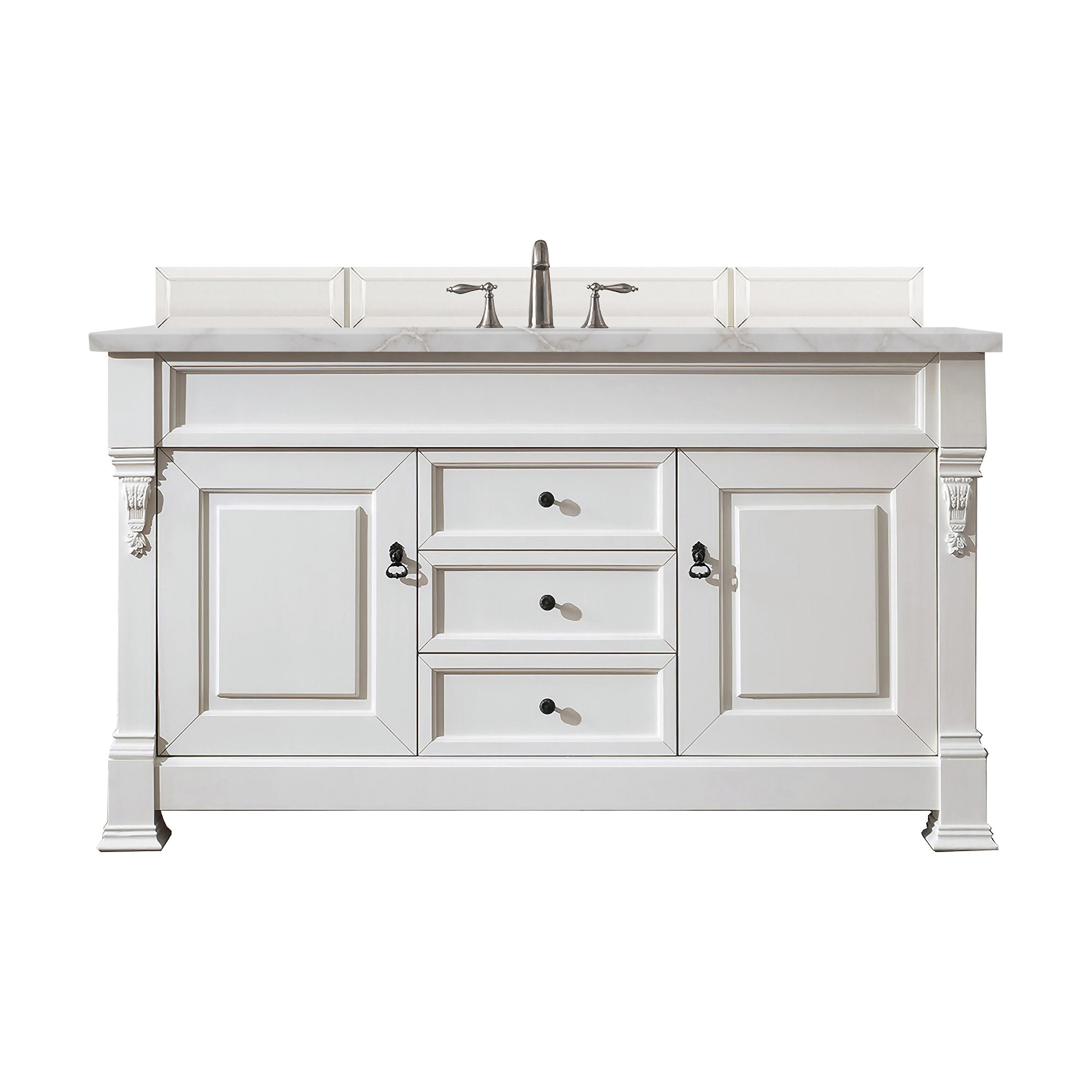 James Martin Vanities 147-V60S-BW-3VSL Brookfield 60-in Bright White Undermount Single Sink Bathroom Vanity with Victorian Silver Quartz Top