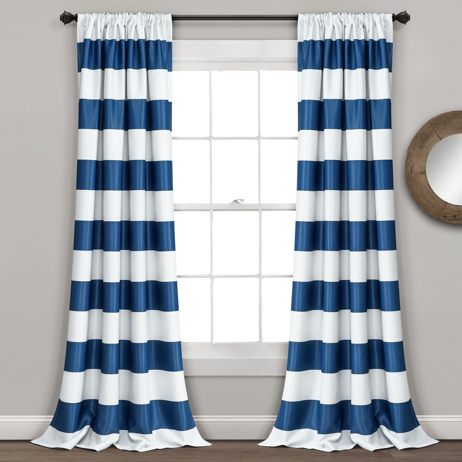 Lush Decor C21217P14-000 84-Inches Navy Striped Room darkening Rod pocket Curtain panel pair
