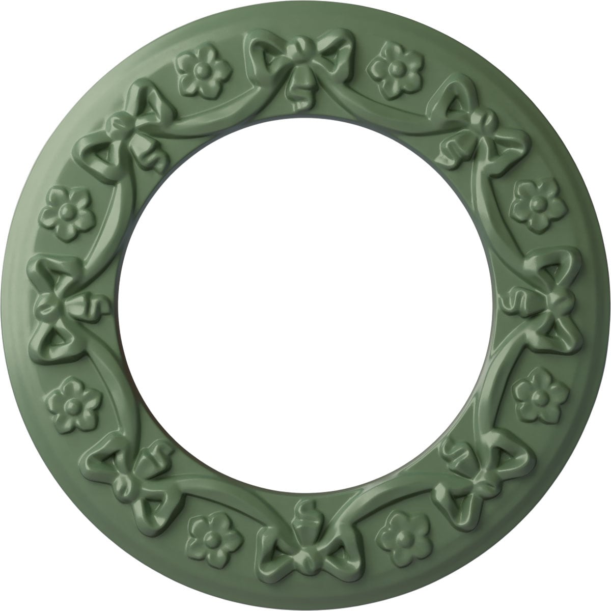 Ekena Millwork CM12RIAGF Ribbon with Bow 12.25-in W x 12.25-in L Painted Athenian Green Polyurethane Whole Ceiling Medallion