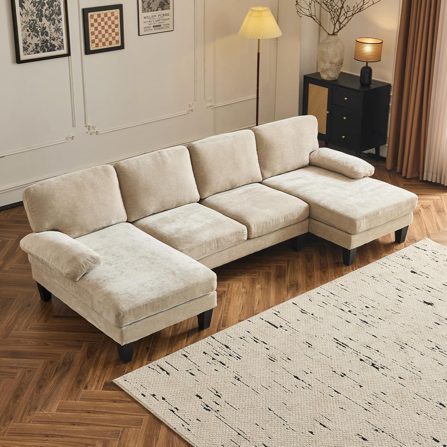 Outopee LO1G98000447+48 111.4-in Modern Kakhi Chenille Sectional