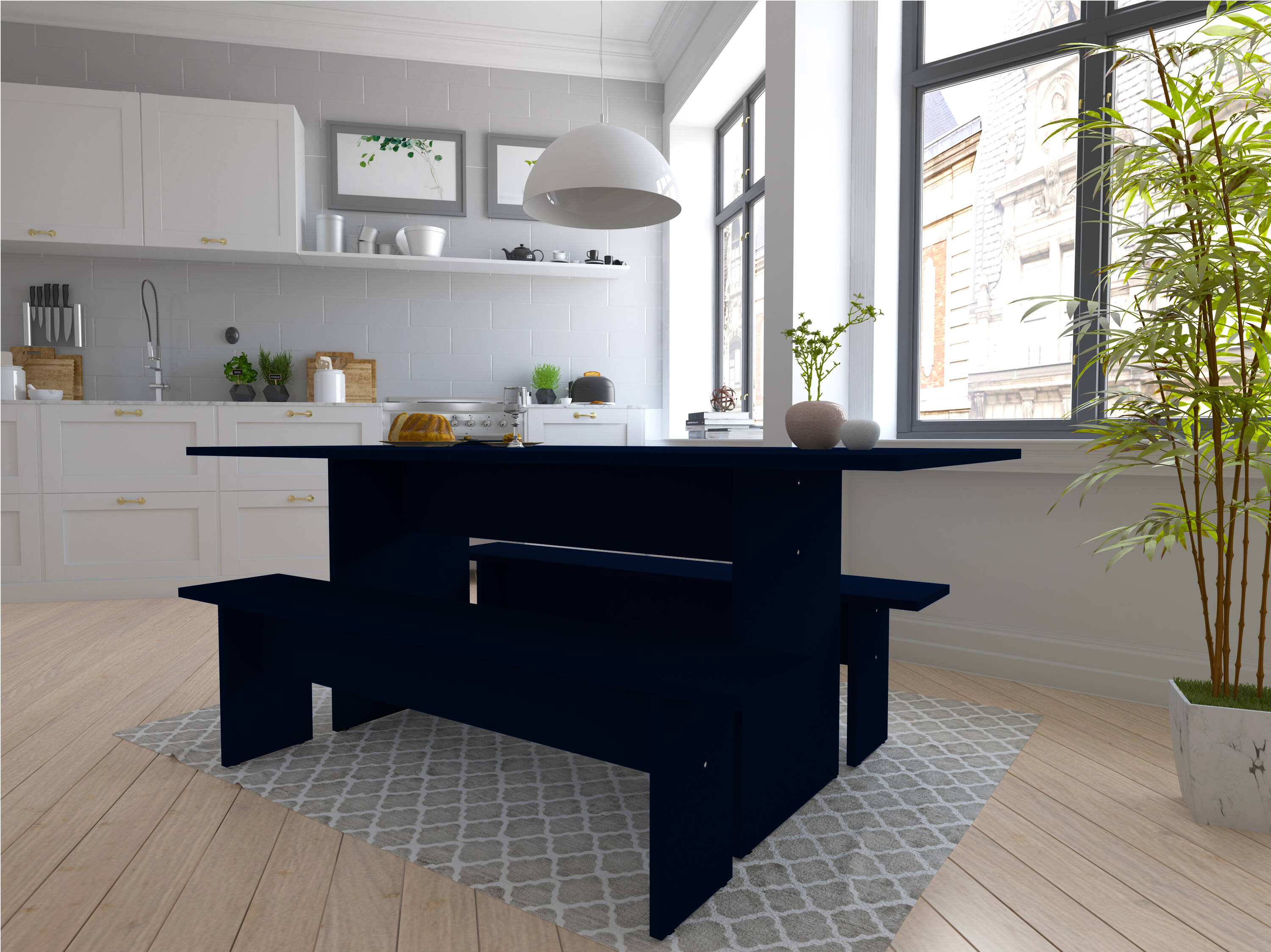 Manhattan Comfort 126GMC4 Blue Contemporary/Modern Dining Room Set with Rectangular Table ( Seats 6 )