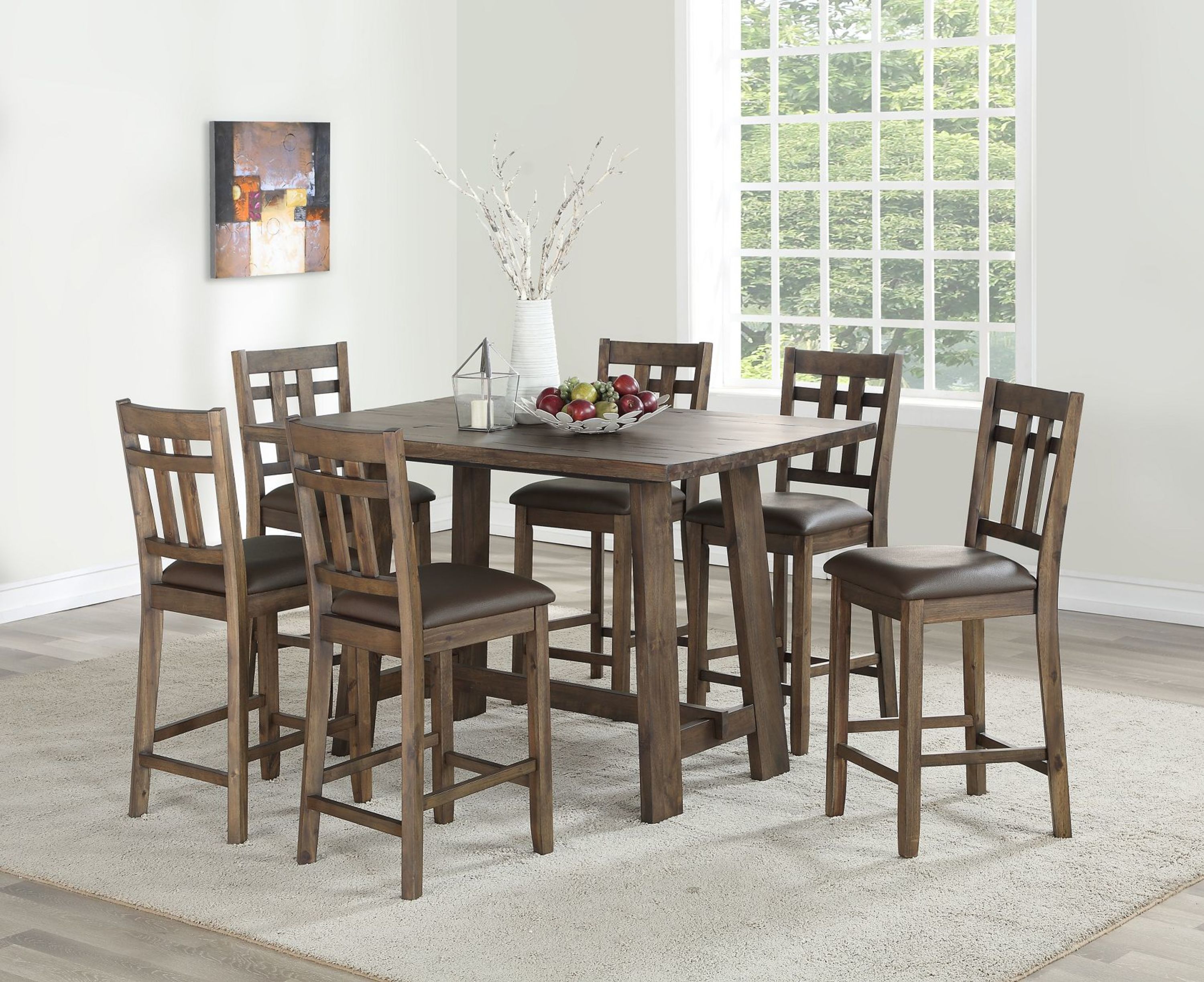 Saranac Rustic Brown Wood and Faux Leather Counter Chair