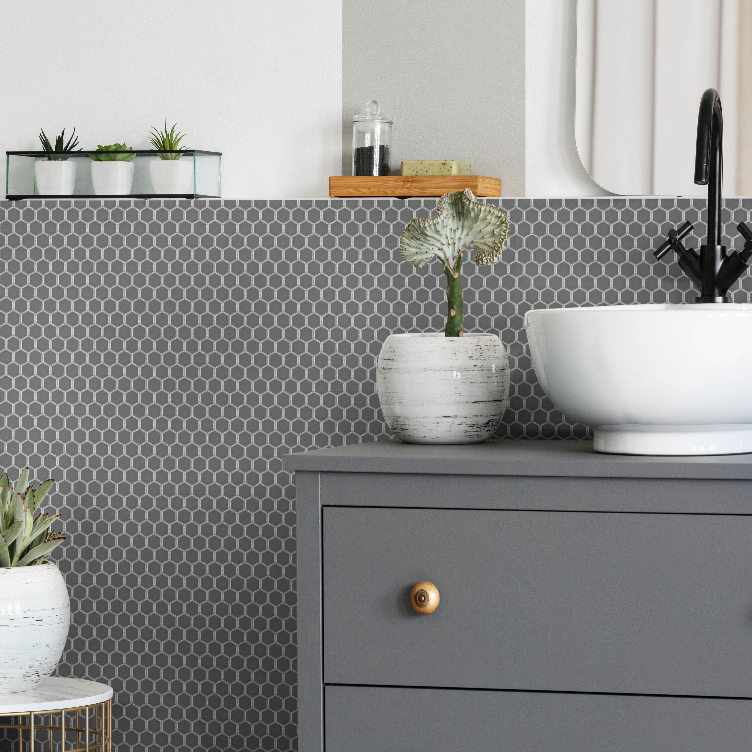 Affinity Tile Metro 1 in. Hex Glossy Grey 10-in x 12-in Glossy ...