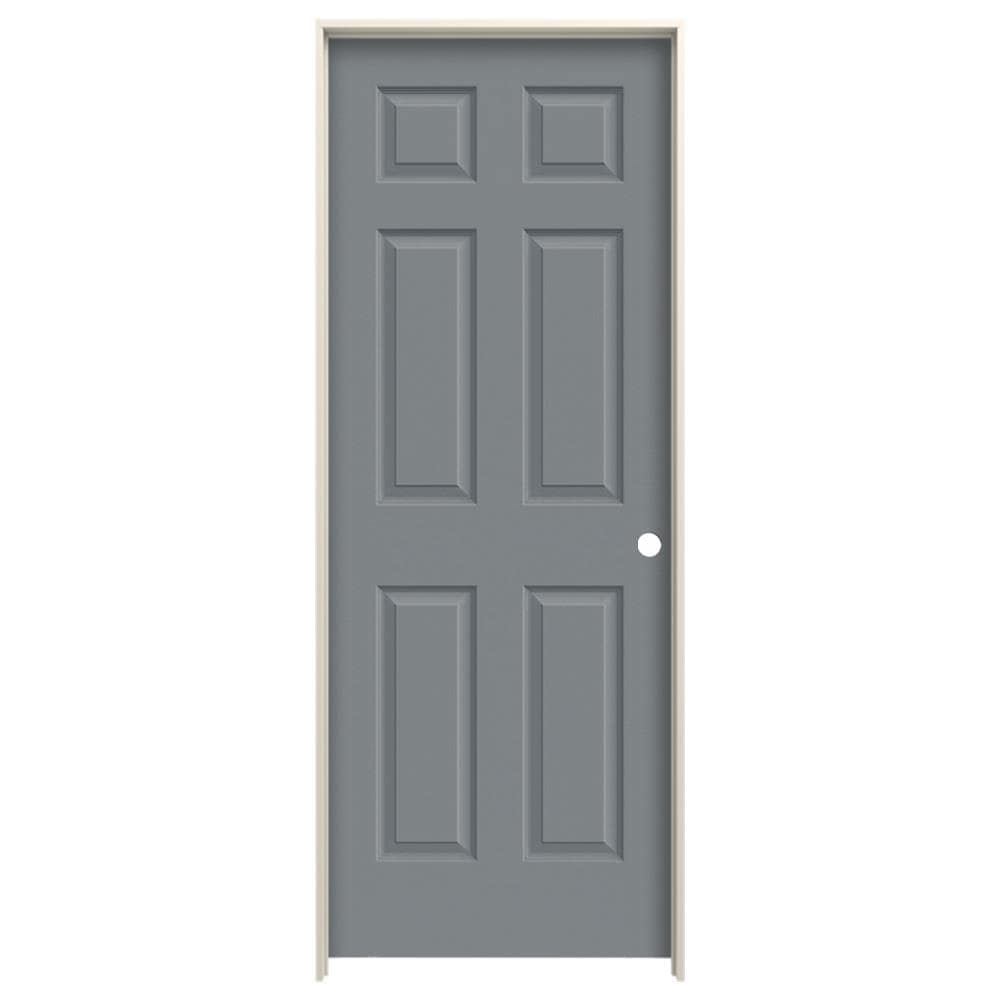 JELD-WEN LOWOLJW225400104 28-in x 80-in Graphite Solid Core 6-panel Left Hand Textured Prefinished Molded Composite Flat Jamb Single Prehung Interior Door