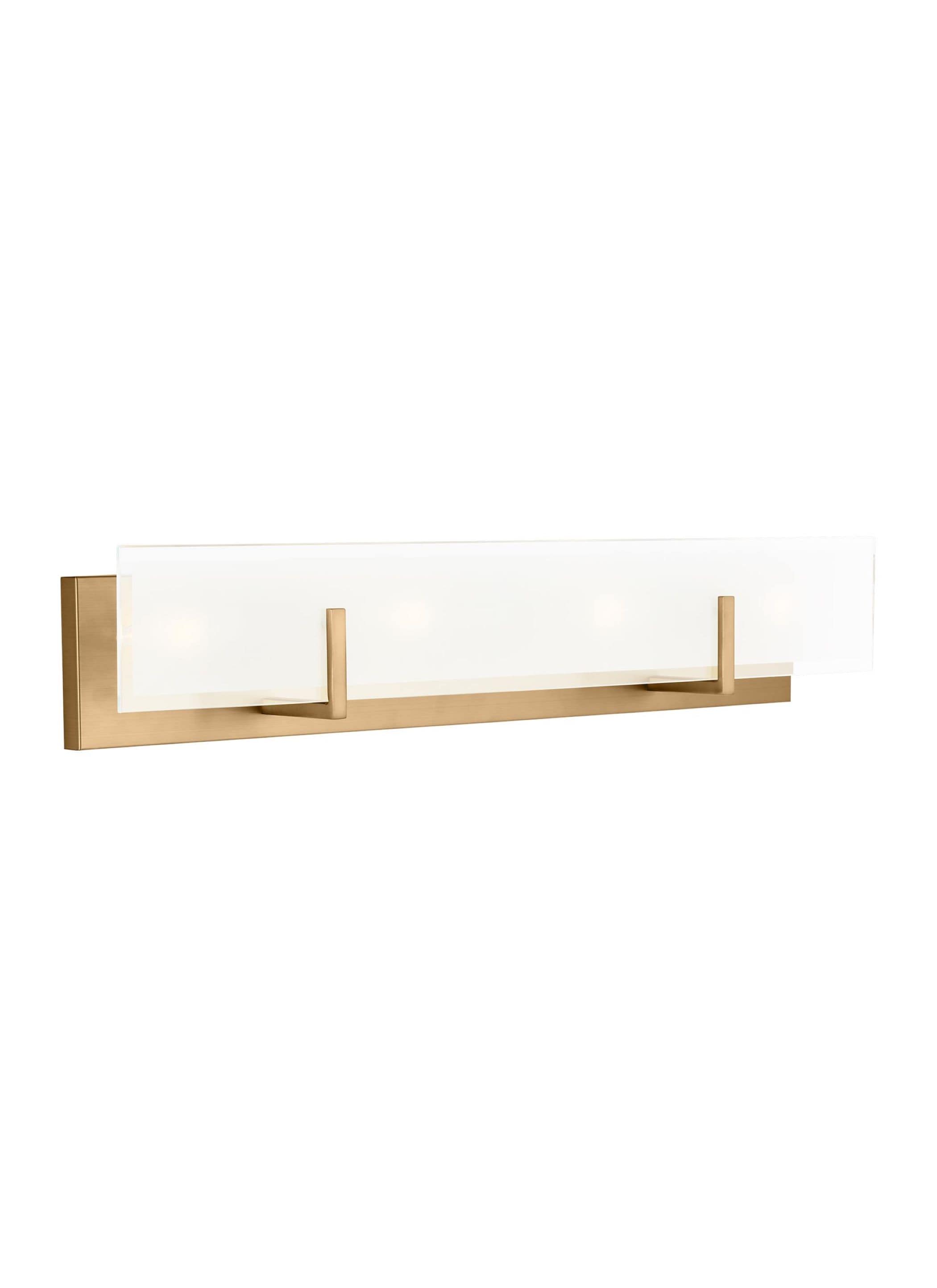 Satin Brass 4-Light Vanity Fixture with Frosted Beveled Glass