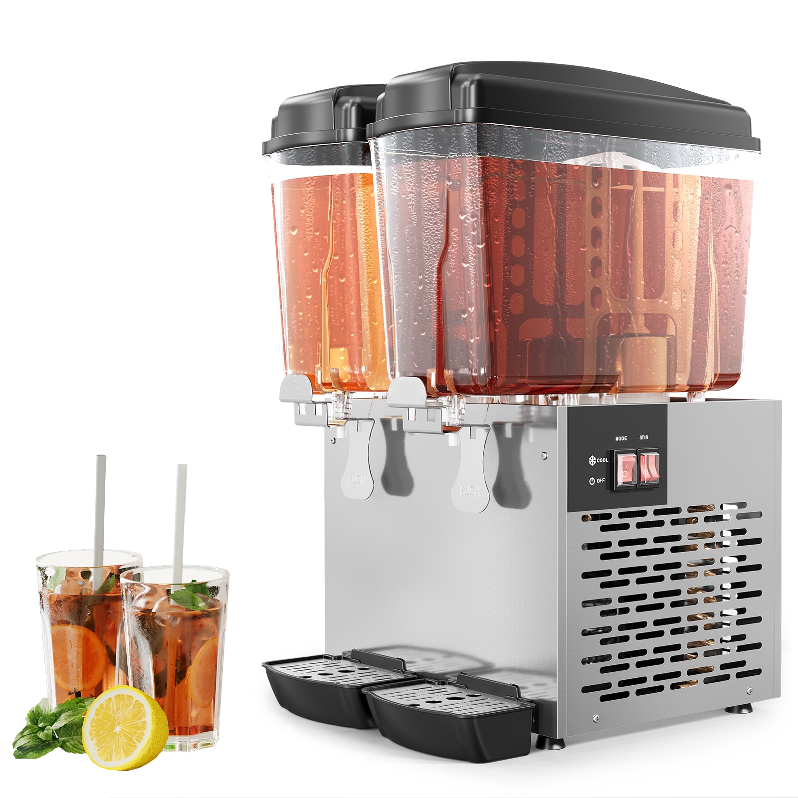 GarveeLife 36L Commercial Beverage Dispenser with 2 Tanks 250W Stainless Steel Juice Dispenser with Thermostat Control Stirring Function for Cold Drinks Ideal for Cafe Restaurant Bar Party Use #LIVE66-0059
