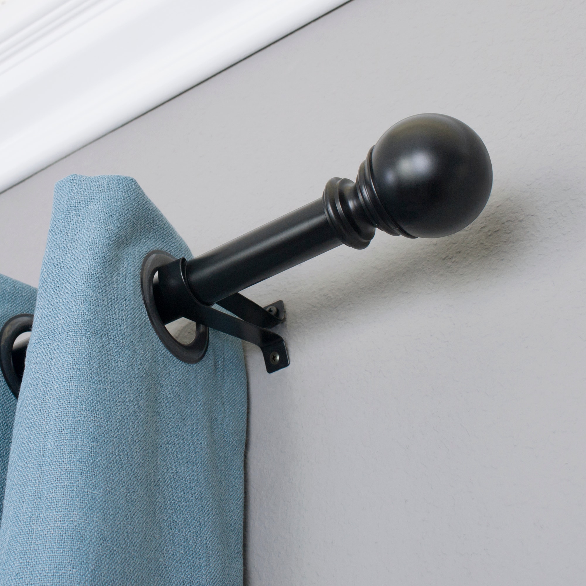 Black Adjustable Metal Curtain Rod with Ball Finial, 18-36 Inch