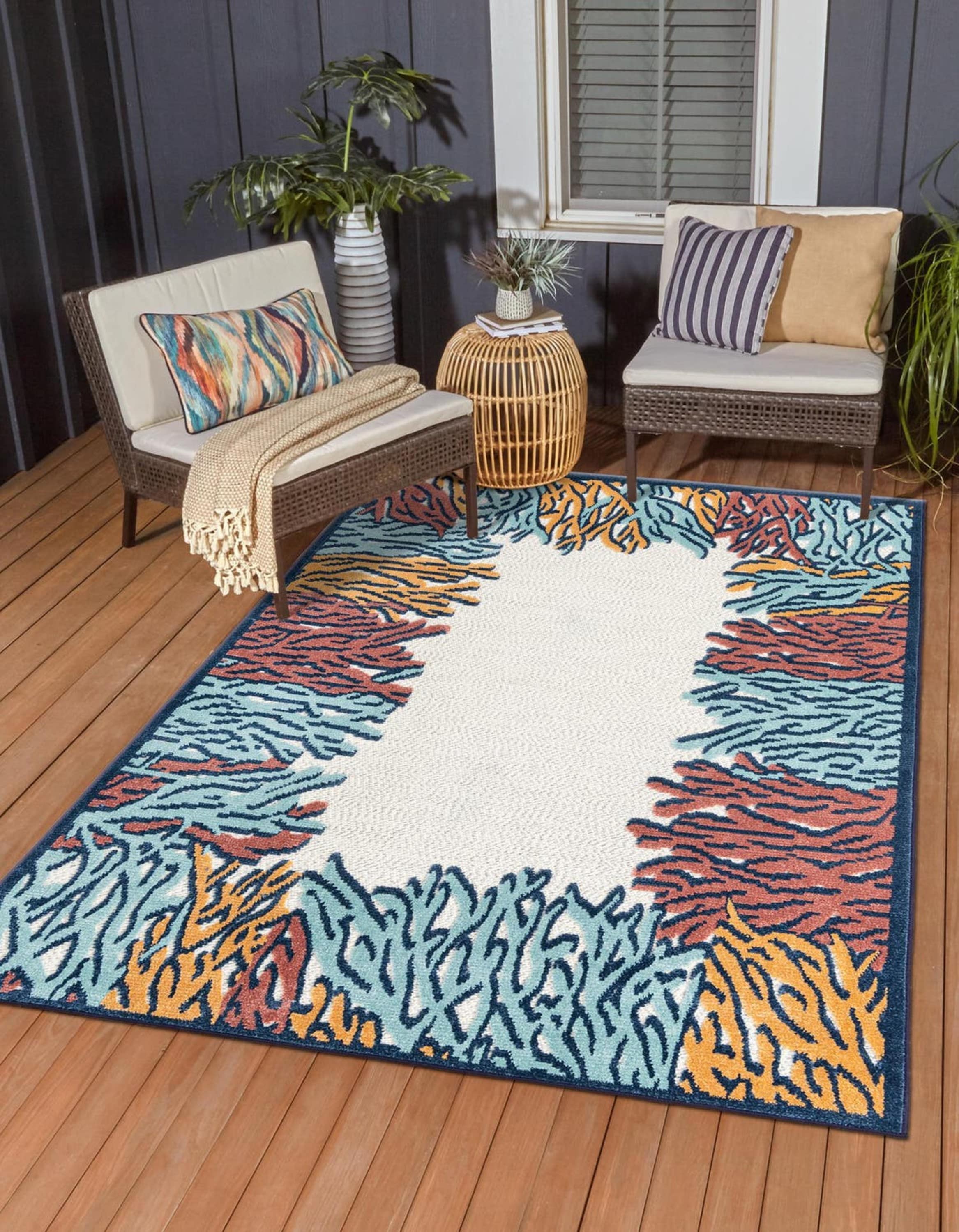 Unique Loom 3171439 Belize Outdoor 9 x 12 (ft) Loomed Polypropylene Multi Rectangular Indoor/Outdoor Floral/Botanical Area rug