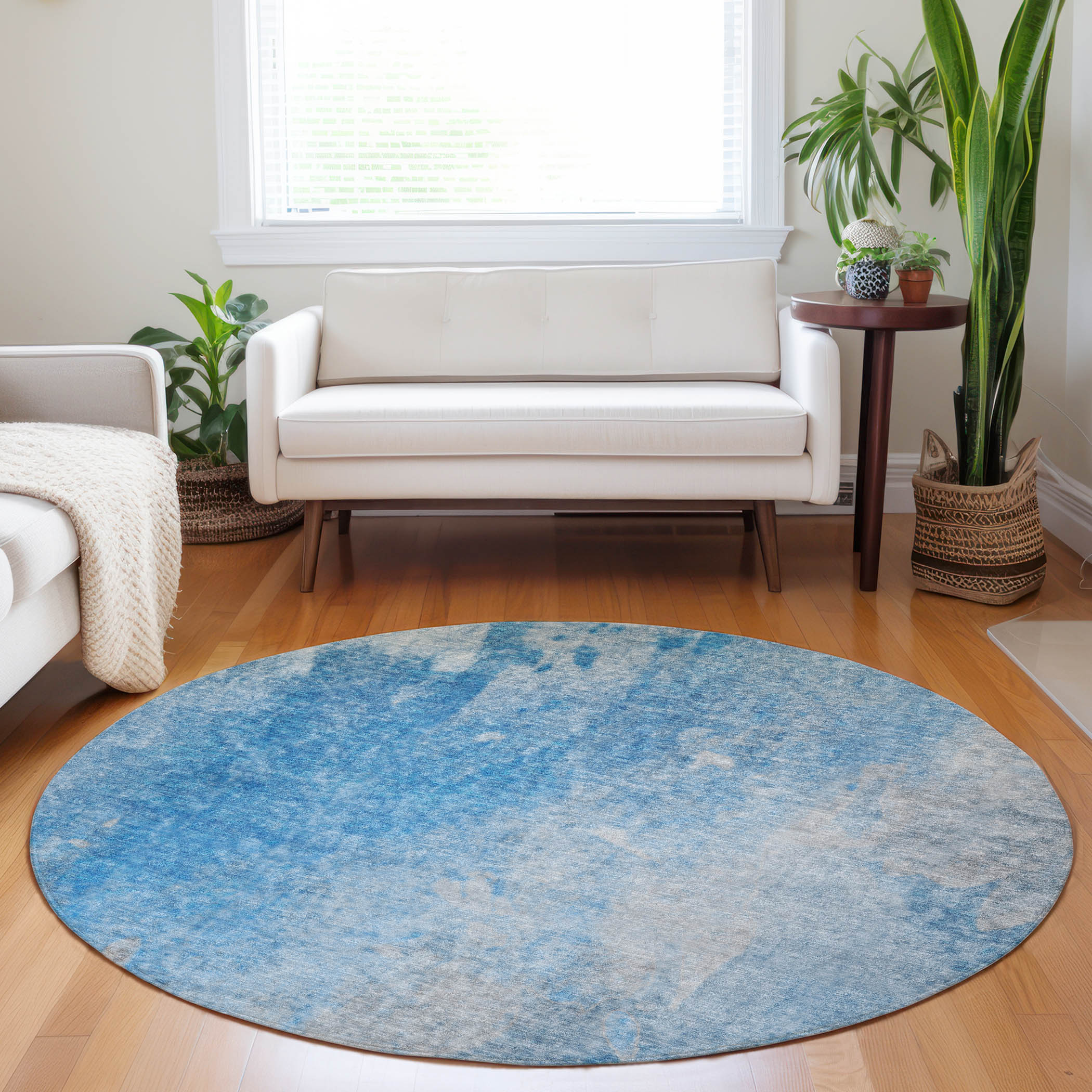Addison Rugs ACN562BU8RO Chantille ACN562BU 8 x 8 (ft) Polyester Blue Round Indoor/Outdoor Geometric Mid-Century Modern Machine washable Area rug