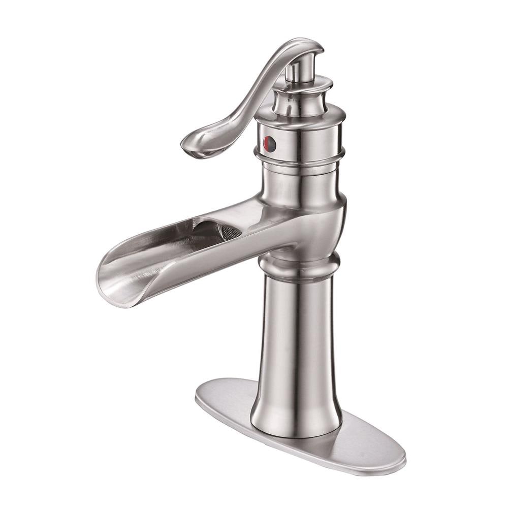 Parrot Uncle A-96135-NICKEL-EG Brushed nickel Single hole 1-handle WaterSense High-arc Commercial/Residential Handle Bathroom Sink Faucet with Deck Plate