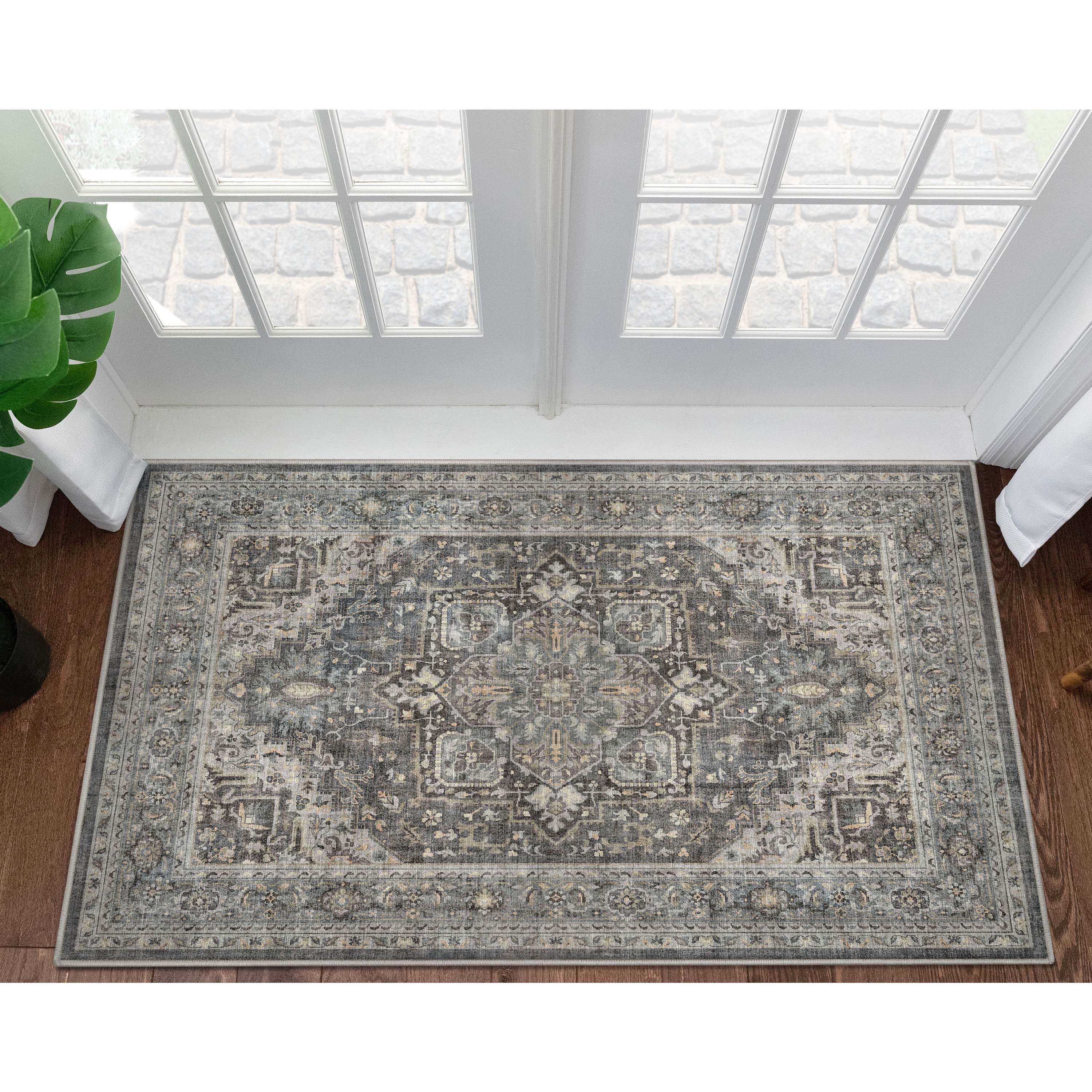 Well Woven W-AP-28C-4 Apollo 3 x 5 (ft) Flatweave Polyester Dark Grey Rectangular Indoor Medallion Persian Area rug