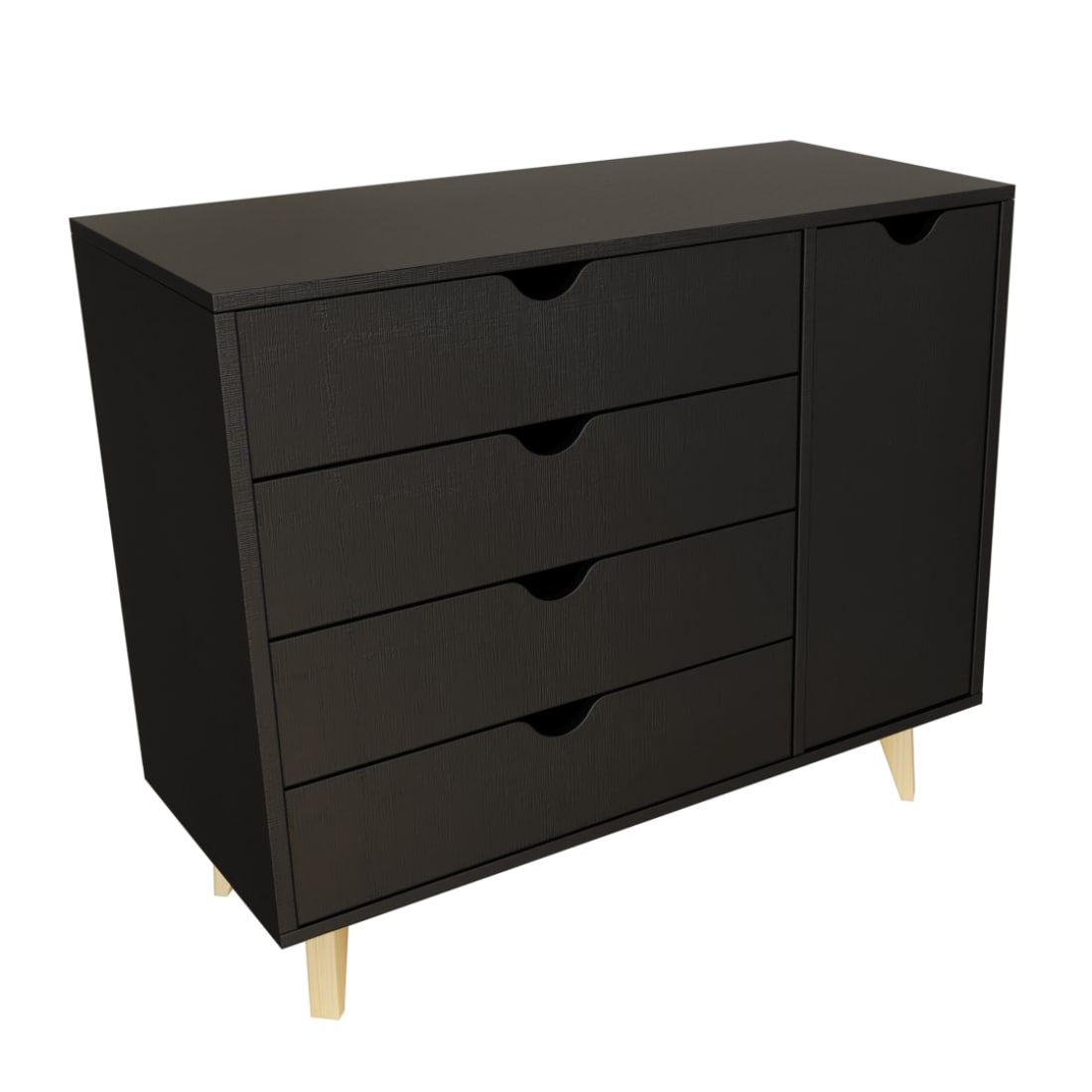 HomeRoots 4000489583 35 inch Black Solid Wood Four Drawer Combo Dresser
