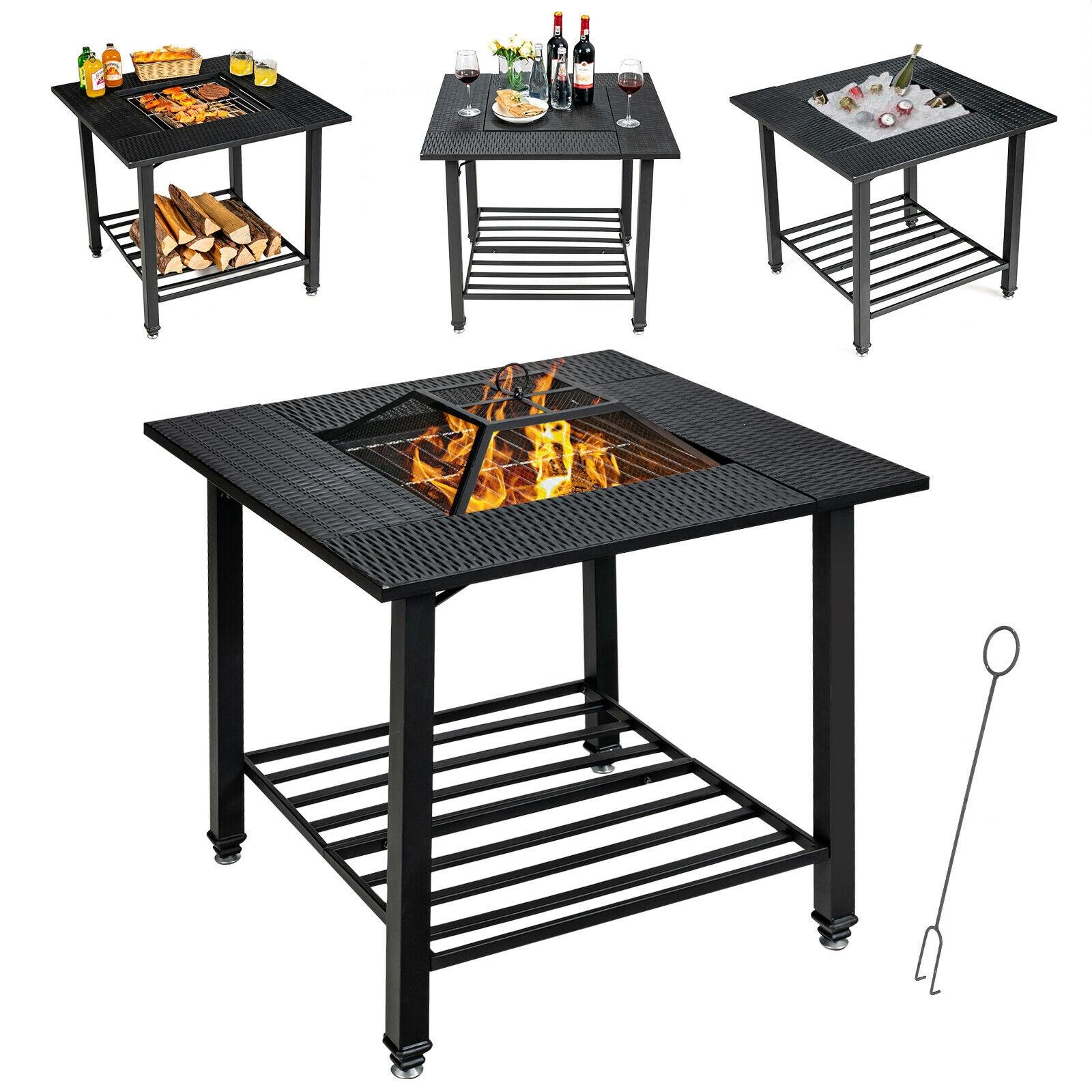 BABOOM BOM-70937-CO Outdoor Fire Pit Dining Table 31-in W Black Steel Wood-Burning Fire Pit