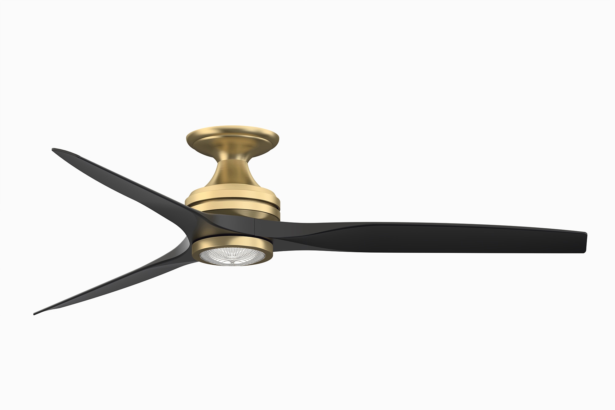 Fanimation FP6721BBS-60BL-LK-F Spitfire 60-in Integrated LED Outdoor Flush Mount Brushed Satin Brass with Black Blades Propeller Ceiling Fan With Light - Remote Included ( 3 -Blade )