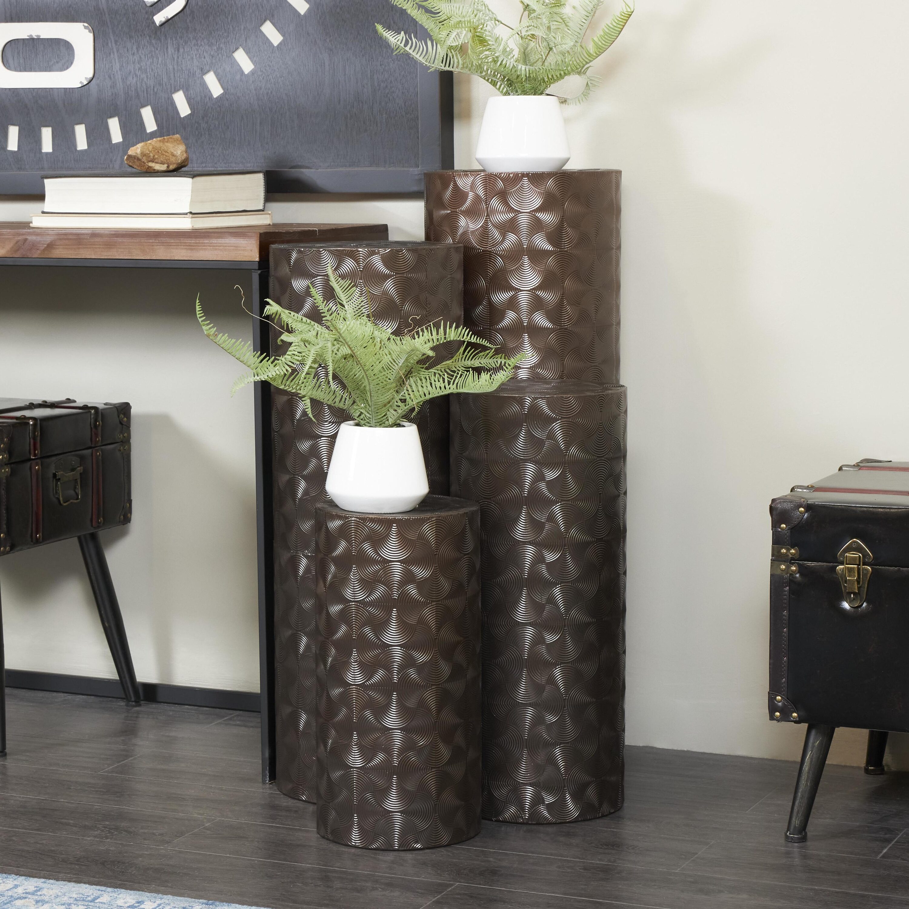 Grayson Lane 820308 12-Inches W x 36-Inches H Brown Tall Slim Metal Round Modern End Table