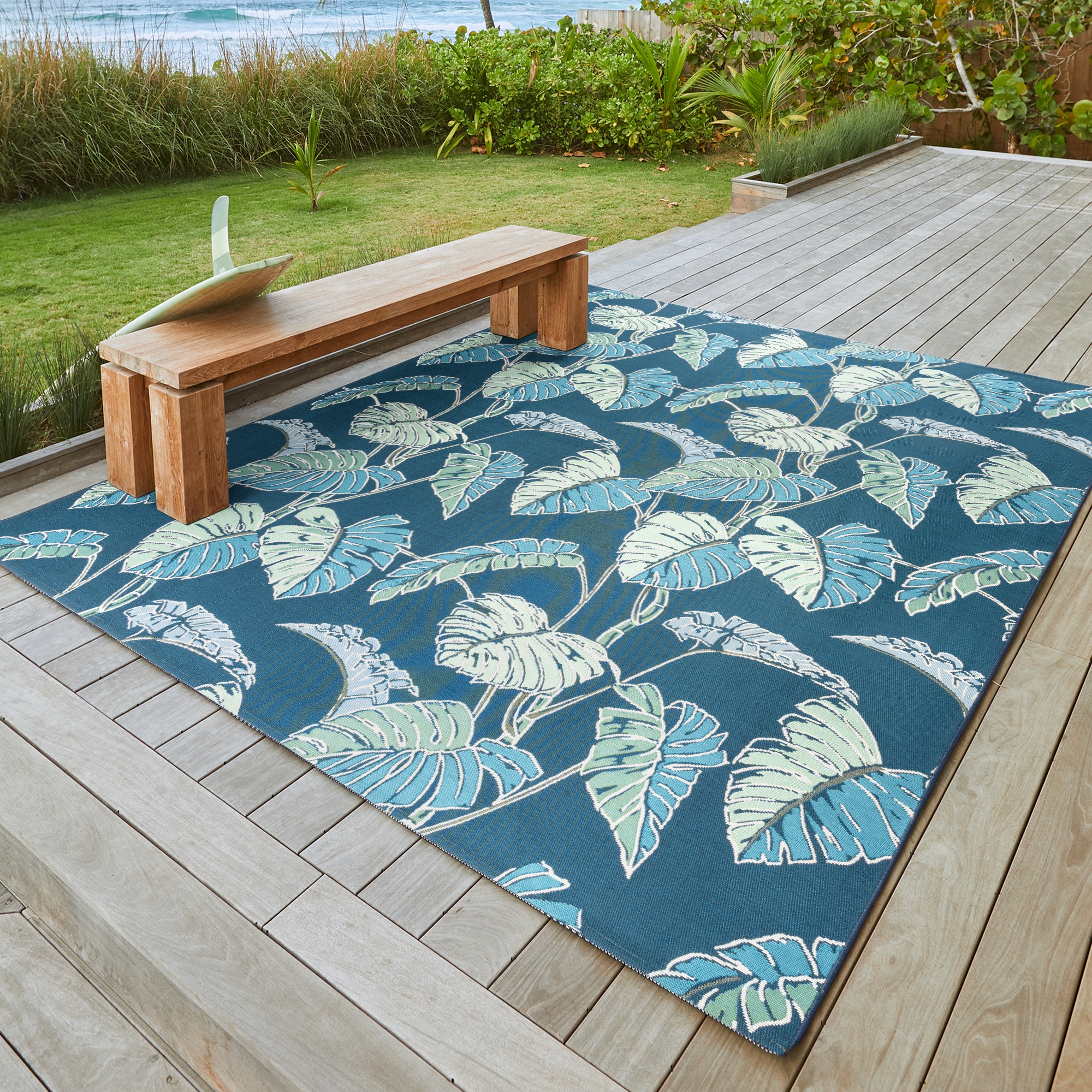 GERTMENIAN 9 X 13 (ft) Navy Indoor/Outdoor Floral/Botanical Area Rug in ...