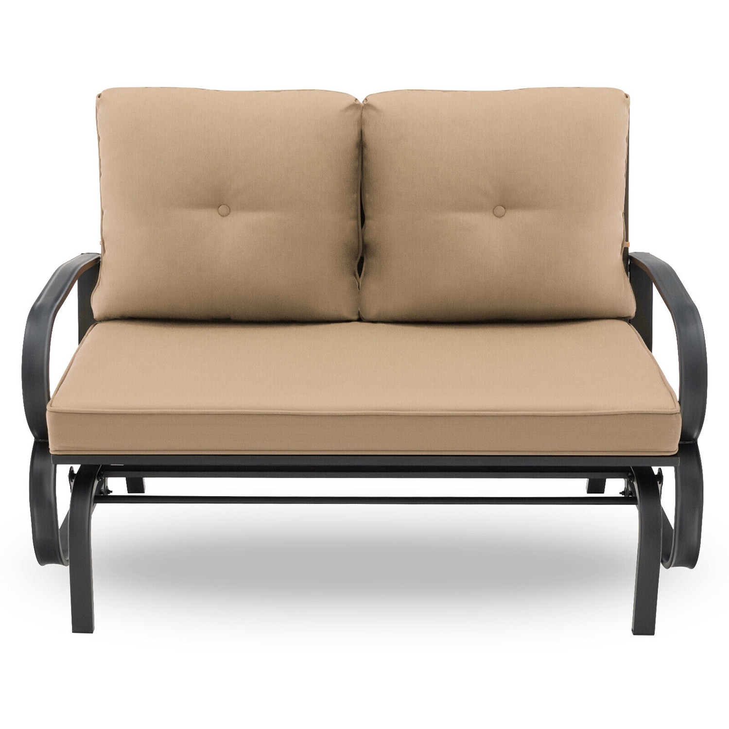 WELLFOR TDGN10186BE CW Patio Chair Black Steel Frame Rocking Chair with Brown Cushioned Seat