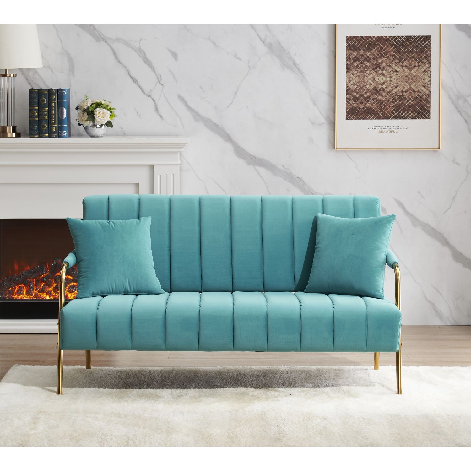 JASMODER W128152237 26.18-Inches Modern Blue Sofa