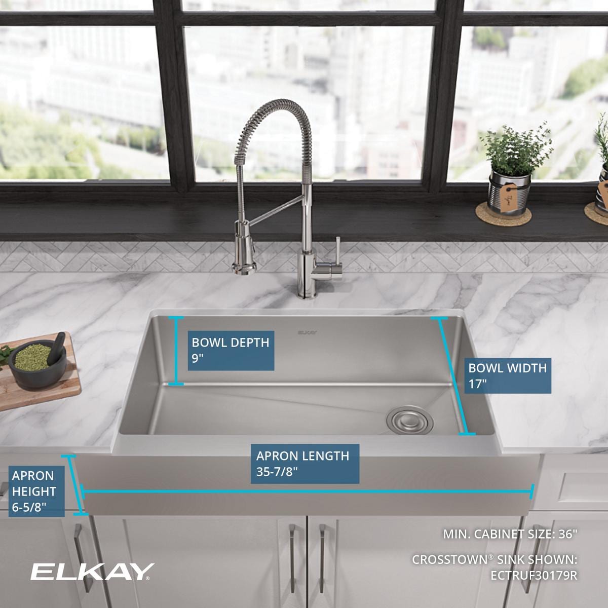 Crosstown 36" Satin Stainless Steel Farmhouse Kitchen Sink
