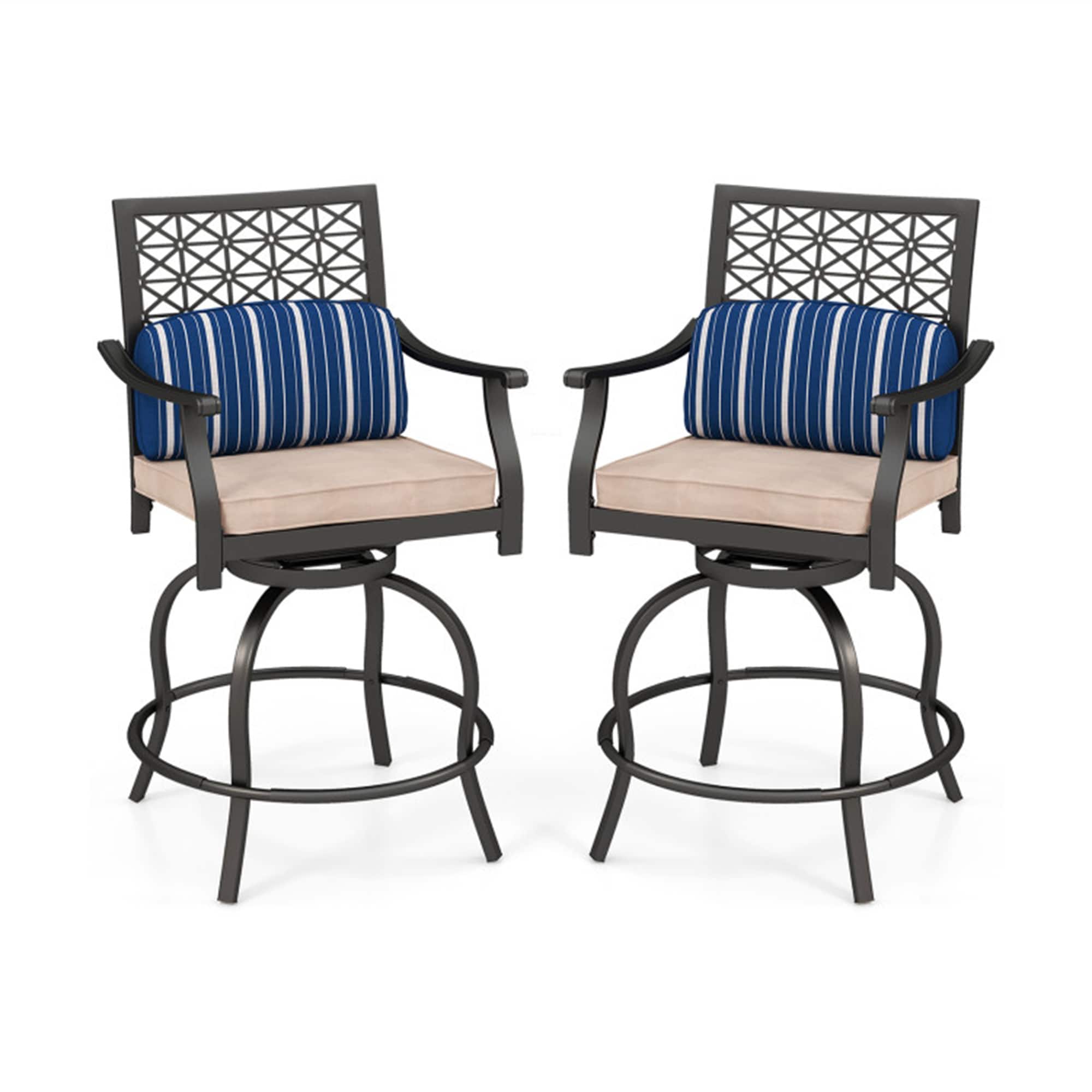 BABOOM BOM-P174470-OR Outdoor Bar Stools Set of 2 Black Steel Frame Swivel rocker Bar Stool Chair with Brown Cushioned Seat