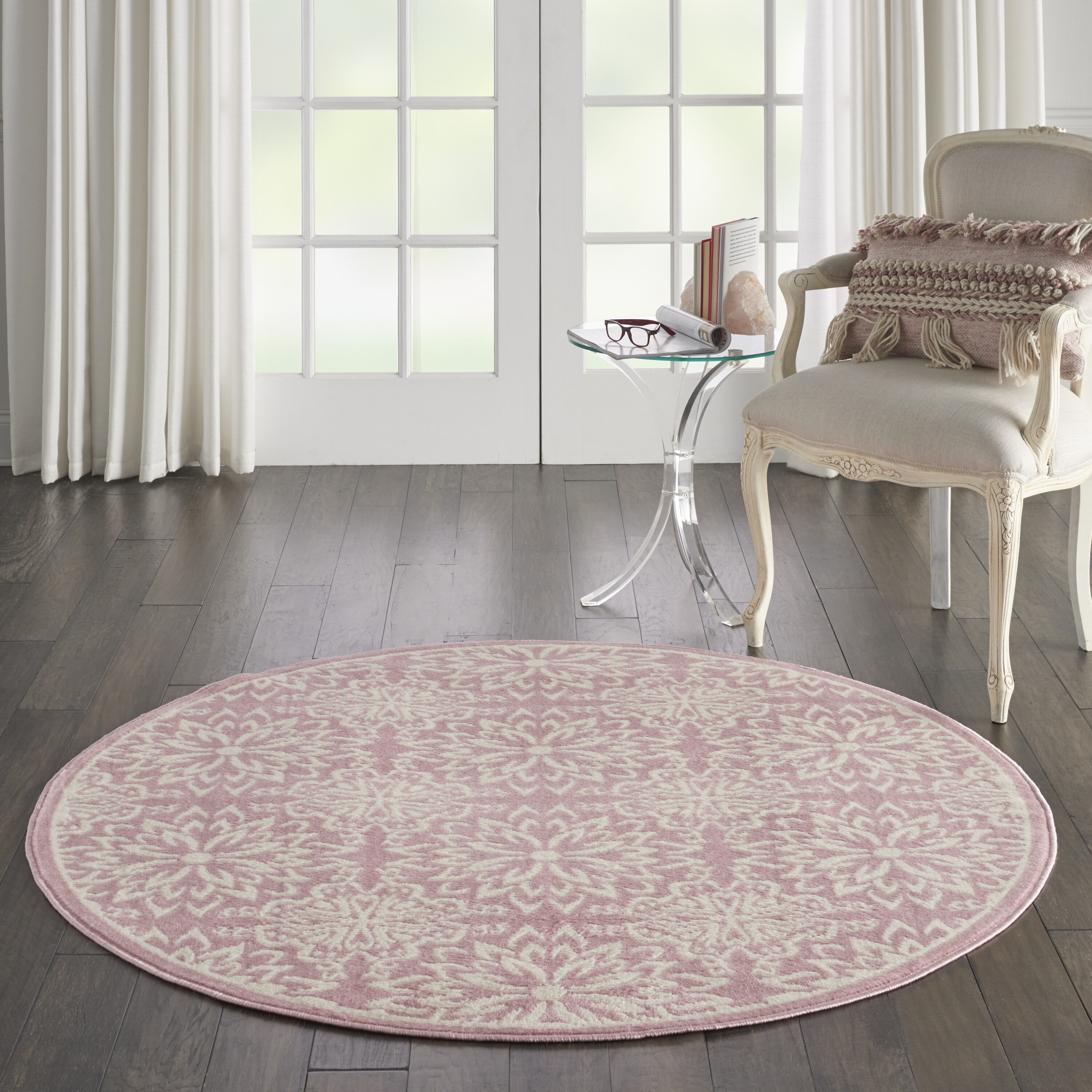 Nourison 99446478542 Jubilant 5 x 5 (ft) Loomed Polypropylene Ivory/pink Round Indoor Abstract Area rug