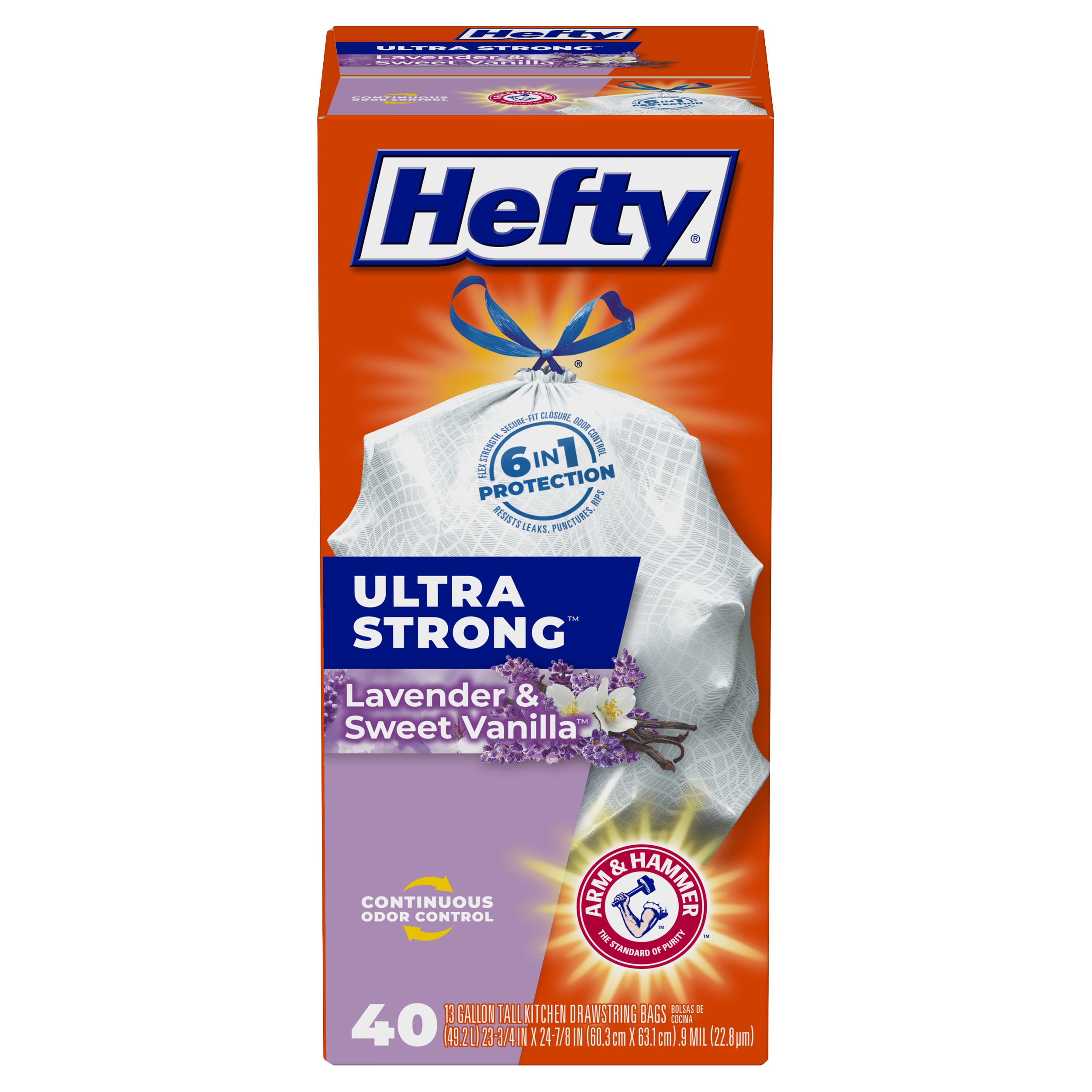 Hefty Ultra Strong Tall Kitchen Trash Bags Lavender & Sweet Vanilla Scent 13 Gallon 80 Count 