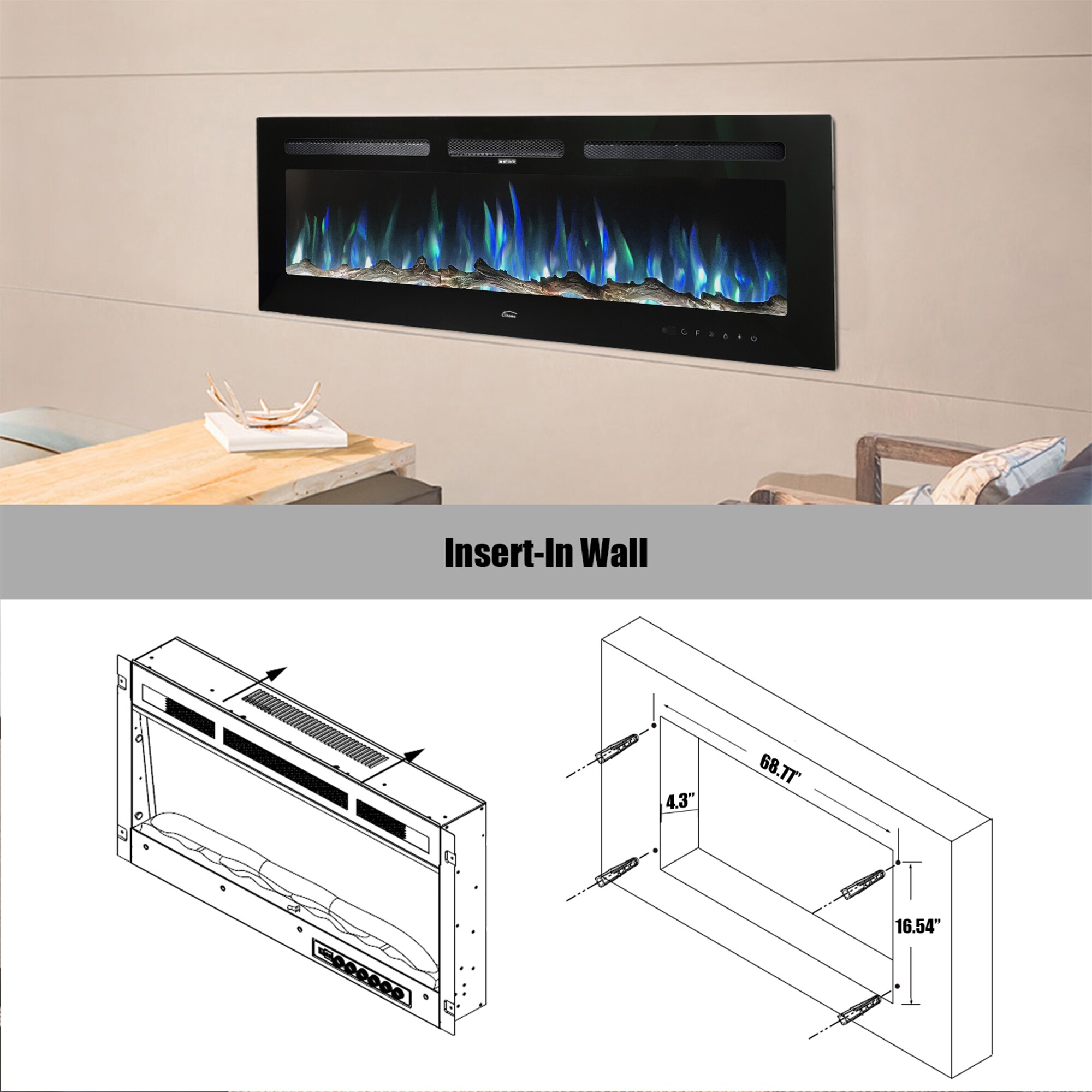 Clihome 42-72 Wall-Mounted w/ RC (1500W) Electric Fireplace - 50 in.