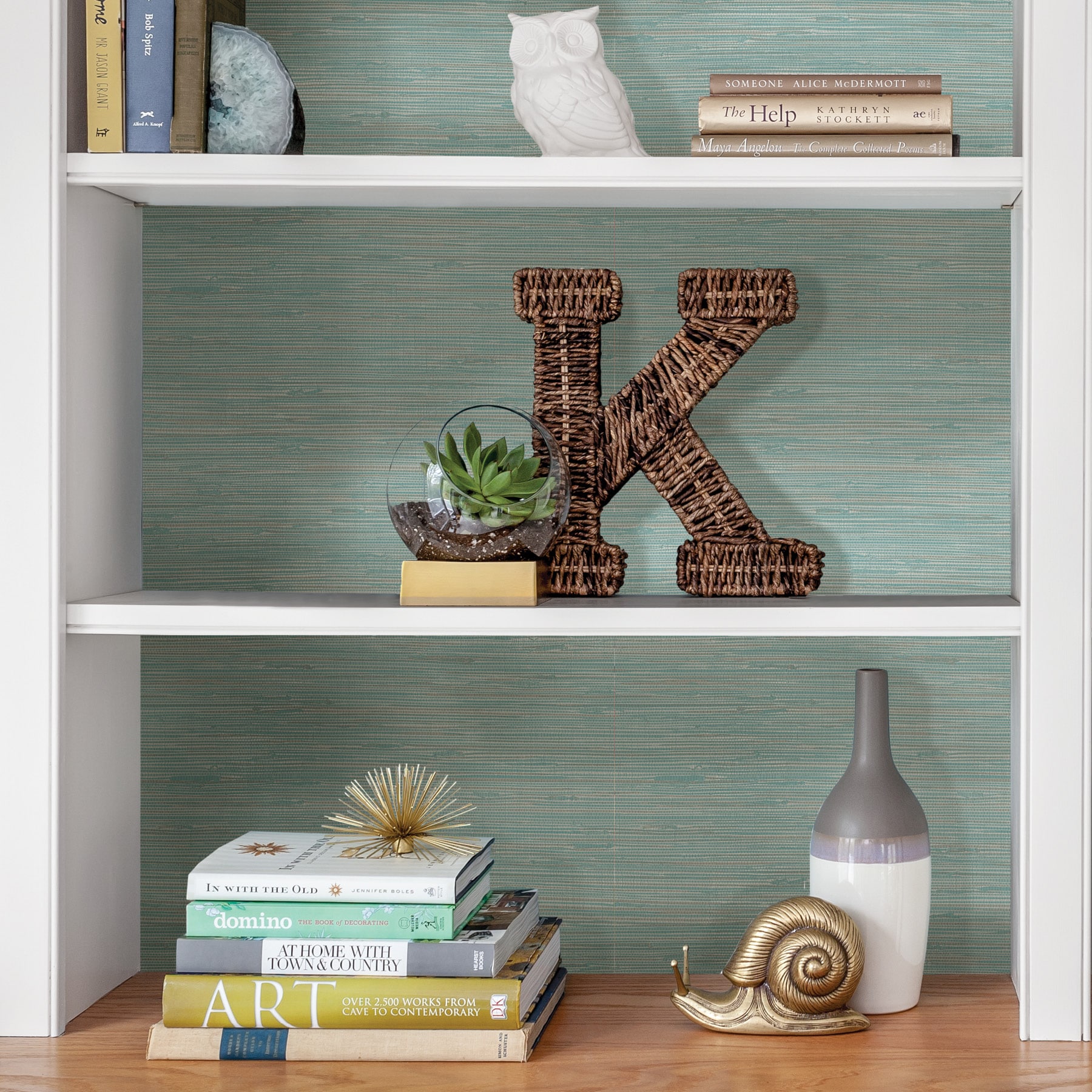 Teal Grasscloth Self-Adhesive Removable Wallpaper Roll