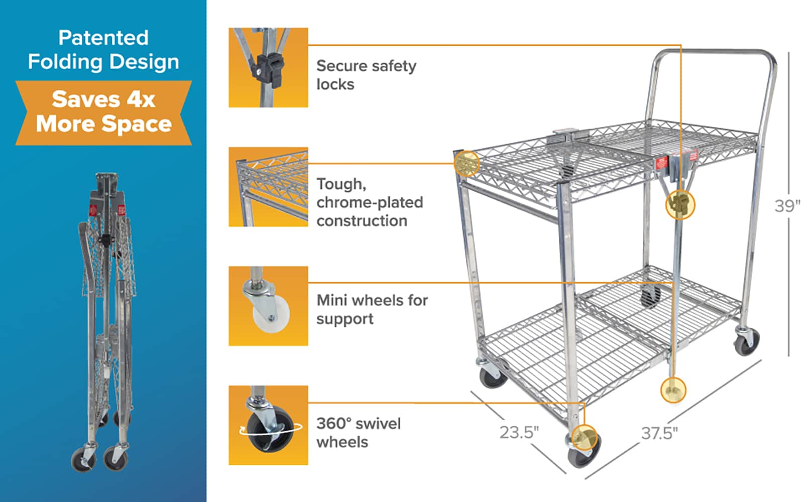 Bostitch Stowaway Folding Cart, Large Chrome, Portable Work Bench with Dual Shelves, 500 lbs Capacity BSAC-LGCR Sansujyuku sansujyuku.com