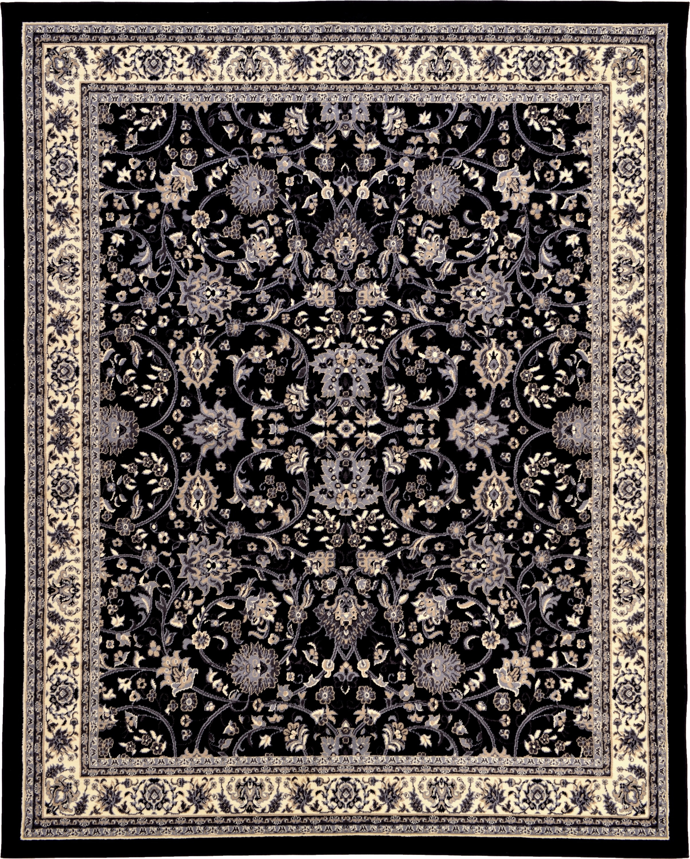 Unique Loom 3119183 Washington Sialk Hill 8 x 10 (ft) Loomed Polypropylene Black/Gray Rectangular Indoor Floral/Botanical Area rug