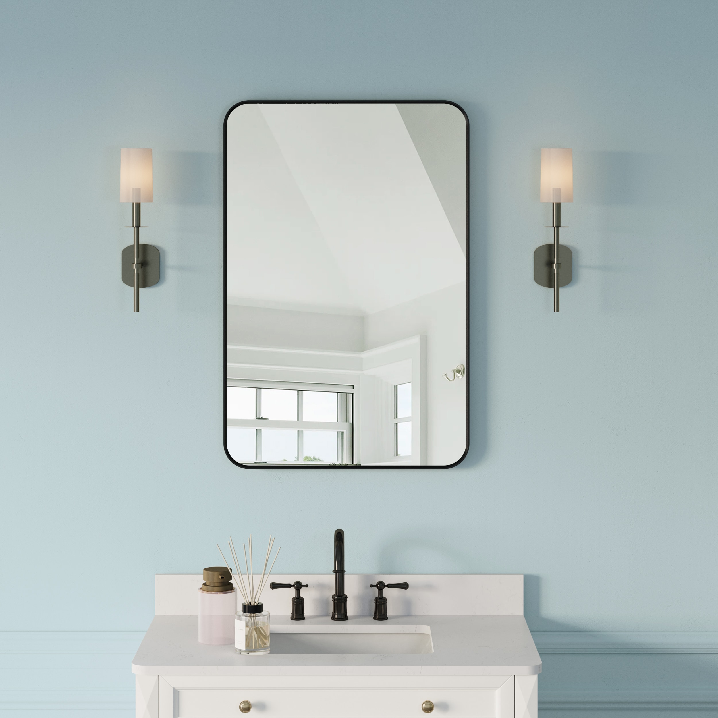 Forclover MRE-F2436MB 24-Inches x 36-Inches Framed Rectangle Bathroom Vanity Mirror ( Matte Black )